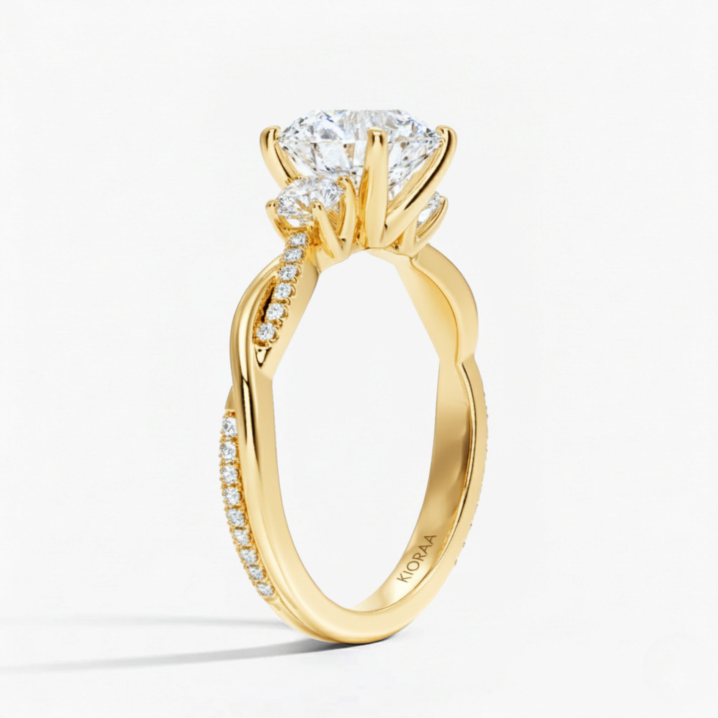 Twist Round Diamond Three Stone Engagement Ring