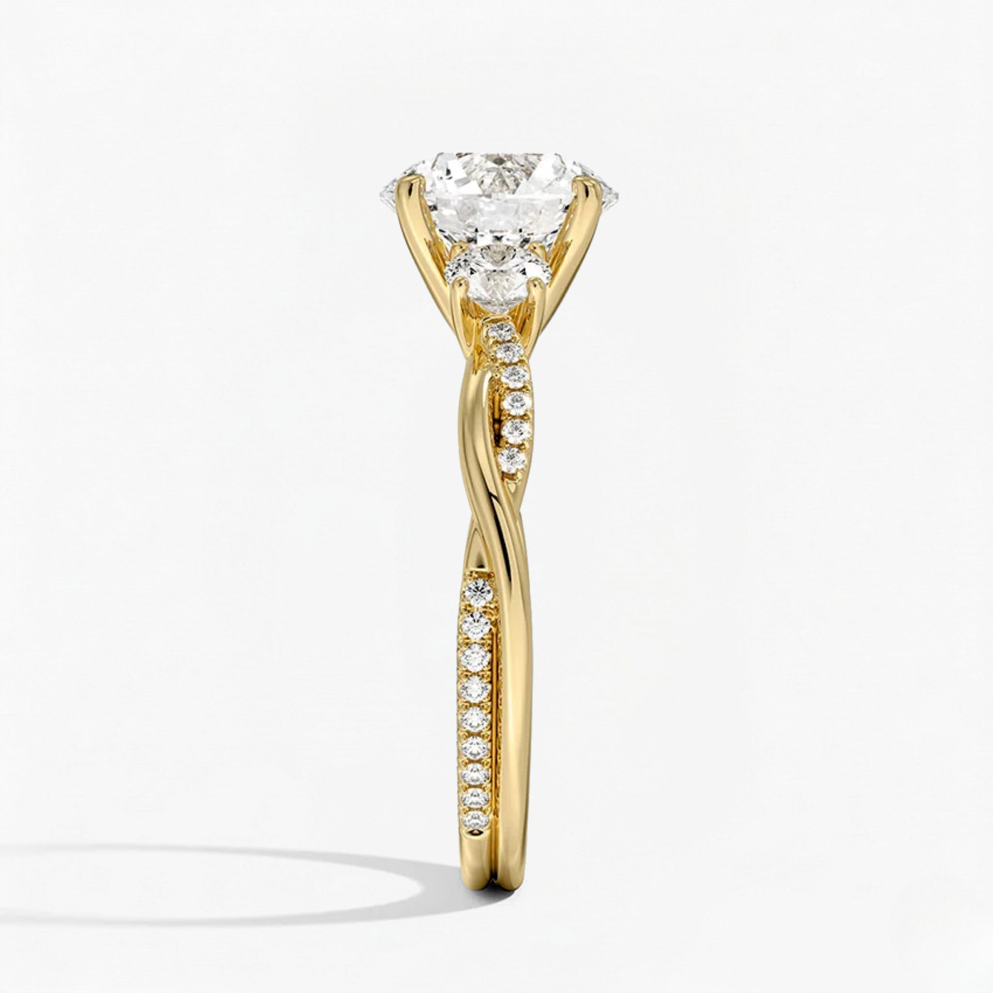 Twist Round Diamond Three Stone Engagement Ring