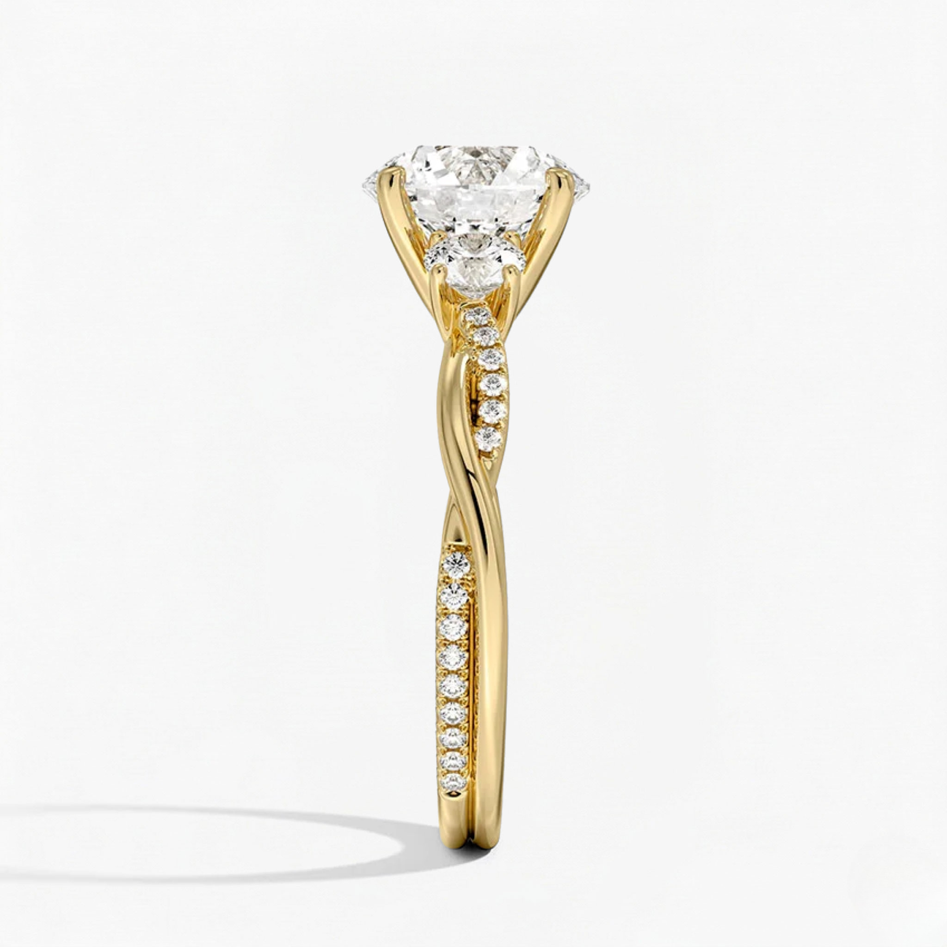 Twist Round Diamond Three Stone Engagement Ring