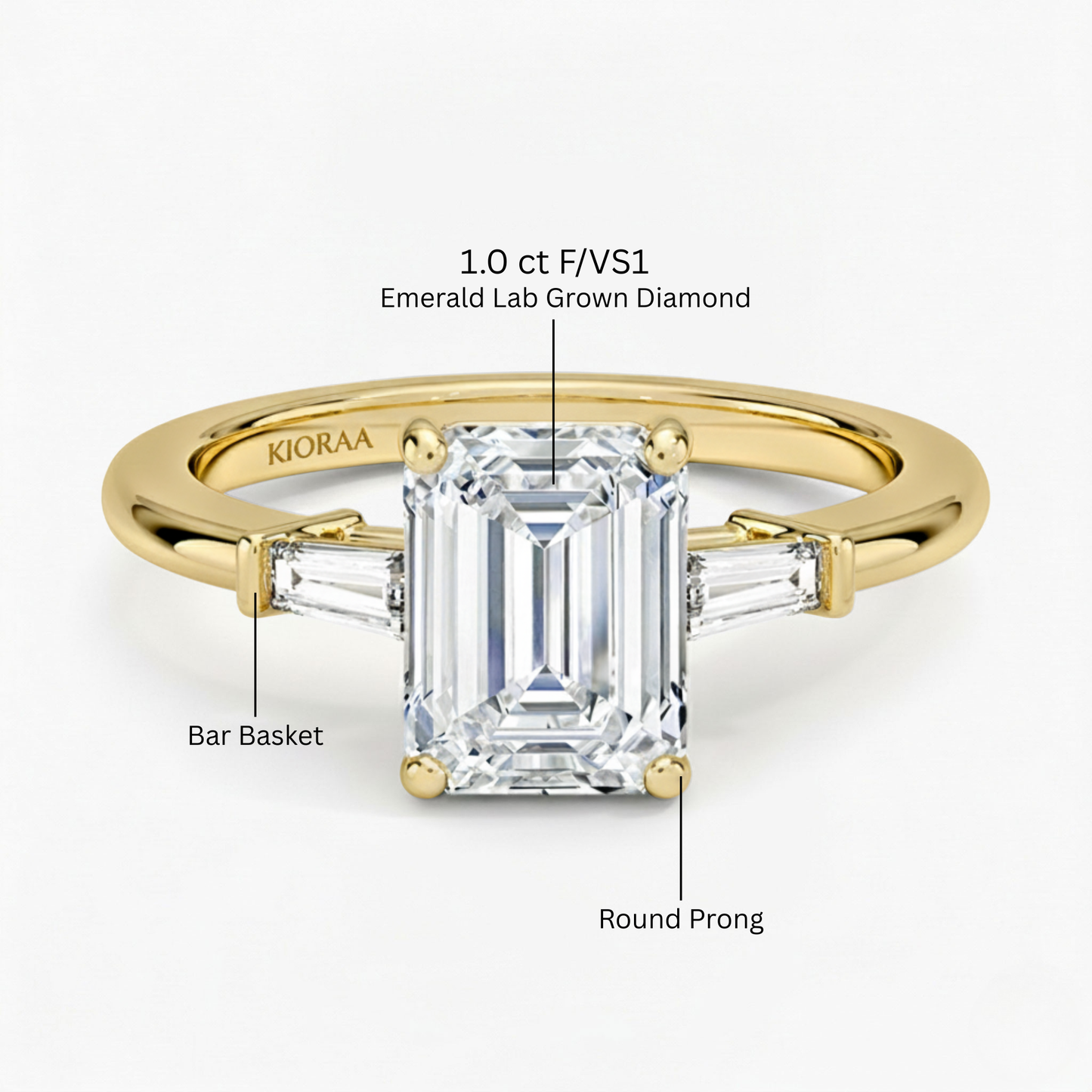 Emerald Shape Tapered Baguette Three Stone Engagement Ring