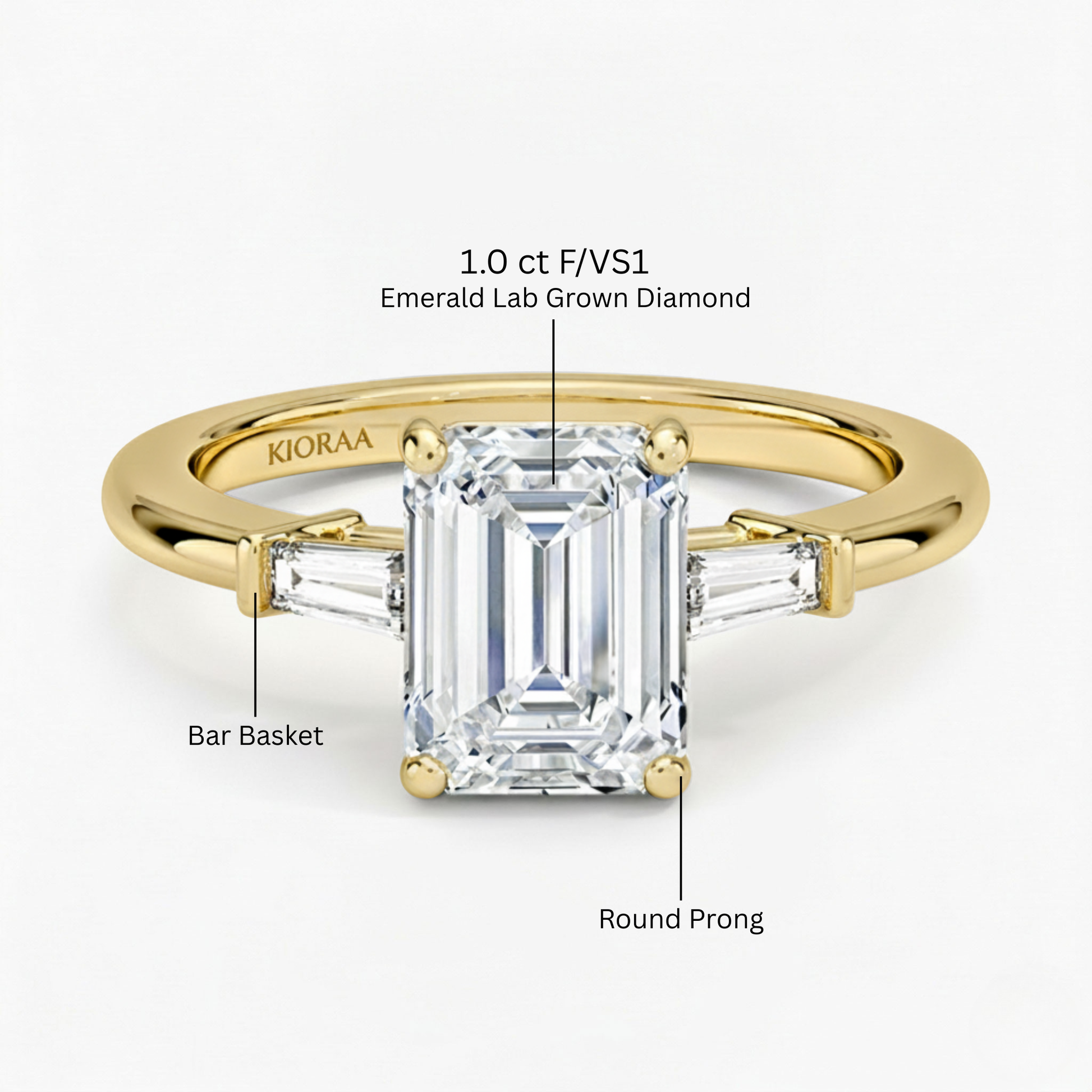 Emerald Shape Tapered Baguette Three Stone Engagement Ring