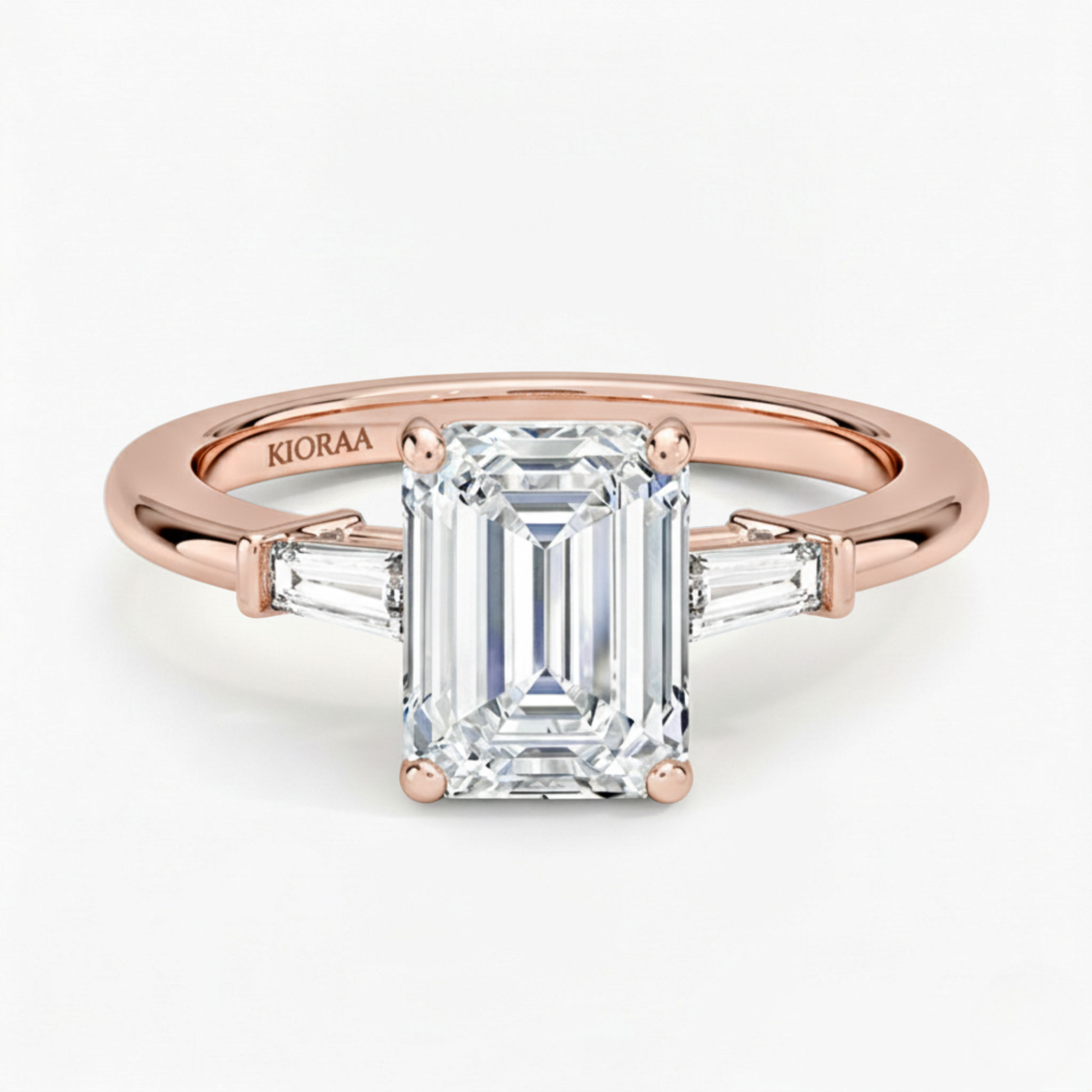 Emerald Shape Tapered Baguette Three Stone Engagement Ring