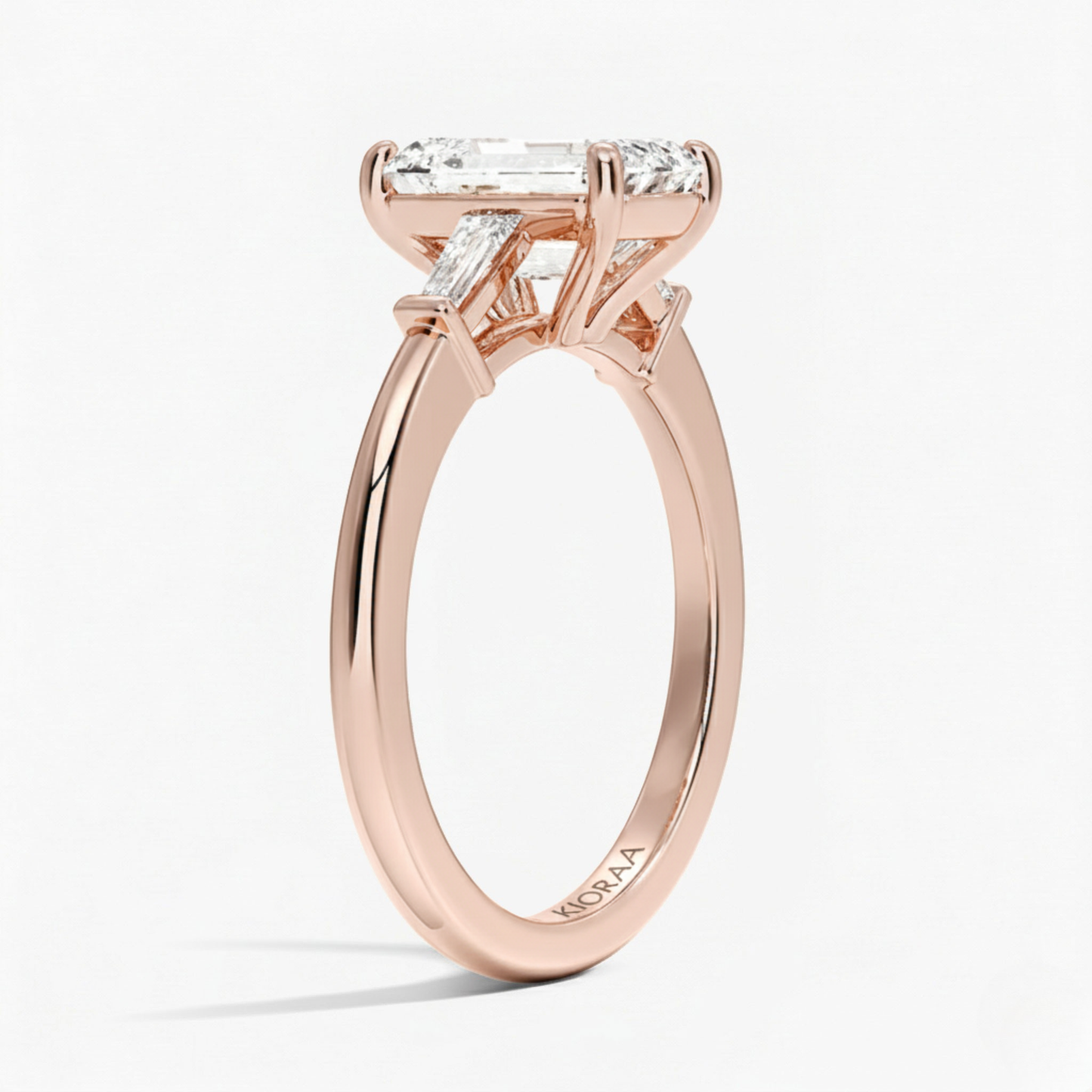 Emerald Shape Tapered Baguette Three Stone Engagement Ring