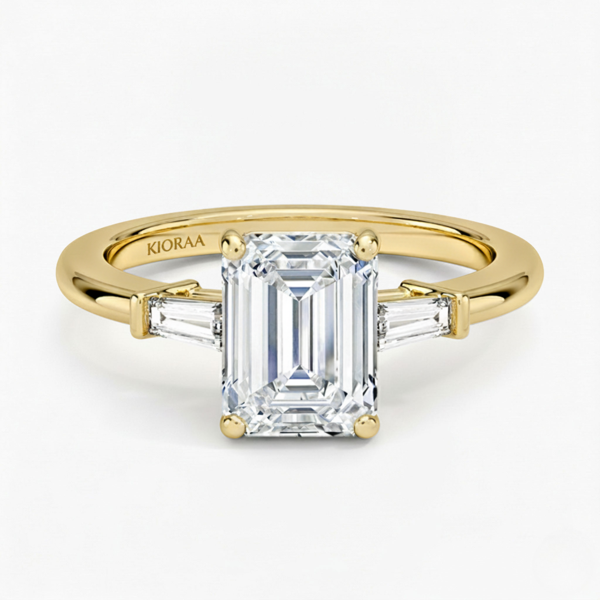 Emerald Shape Tapered Baguette Three Stone Engagement Ring
