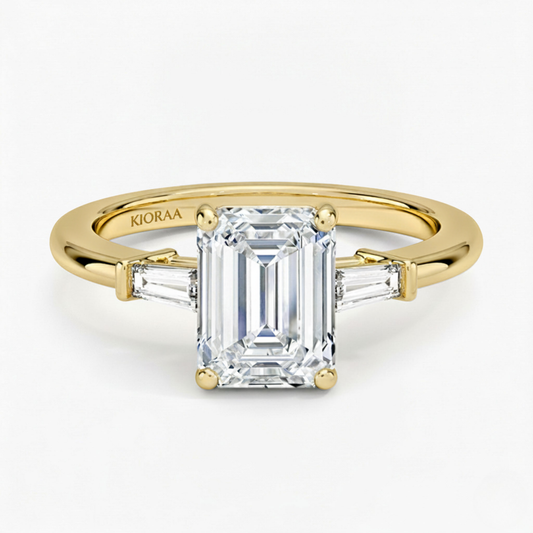 Emerald Shape Tapered Baguette Three Stone Engagement Ring