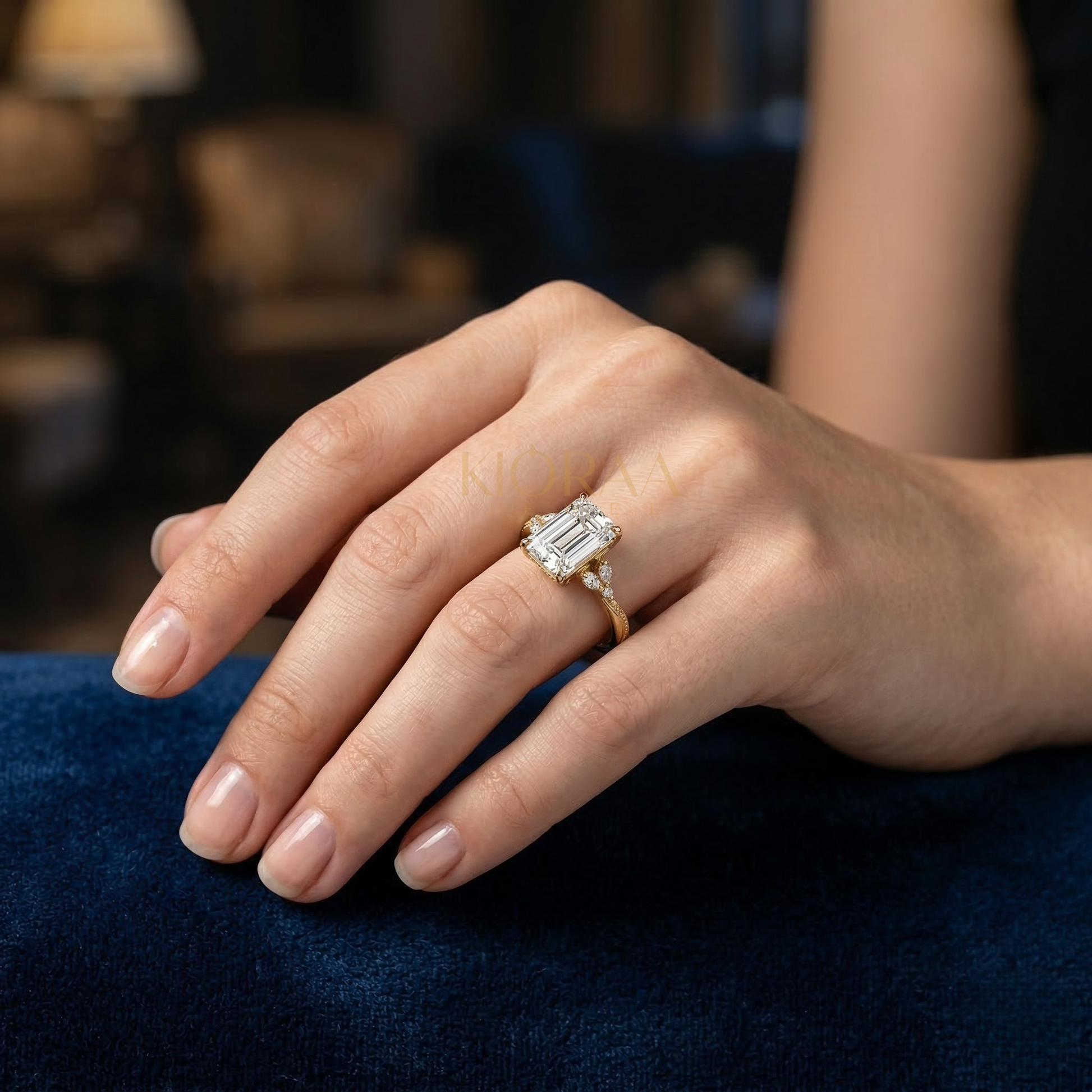 Emerald Shape Vintage  Engagement Ring