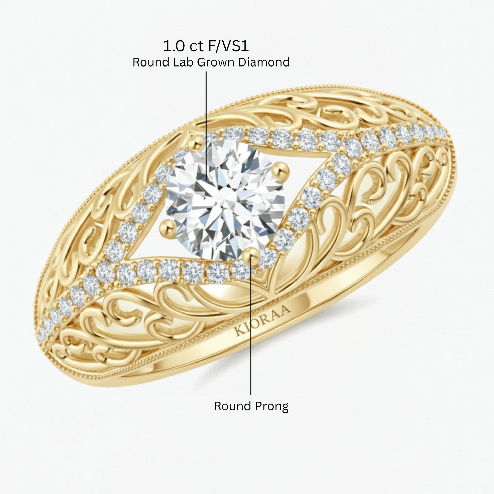 Round Shape Lab Grown Diamond Vintage Engagement Ring