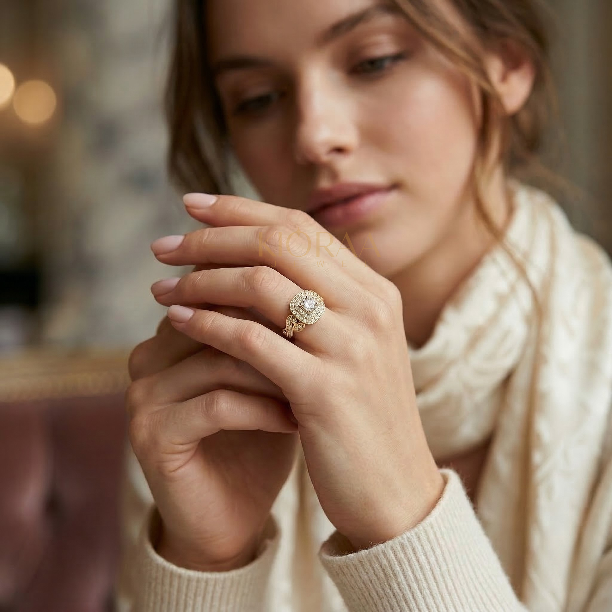 Vintage Double Halo Engagement Ring