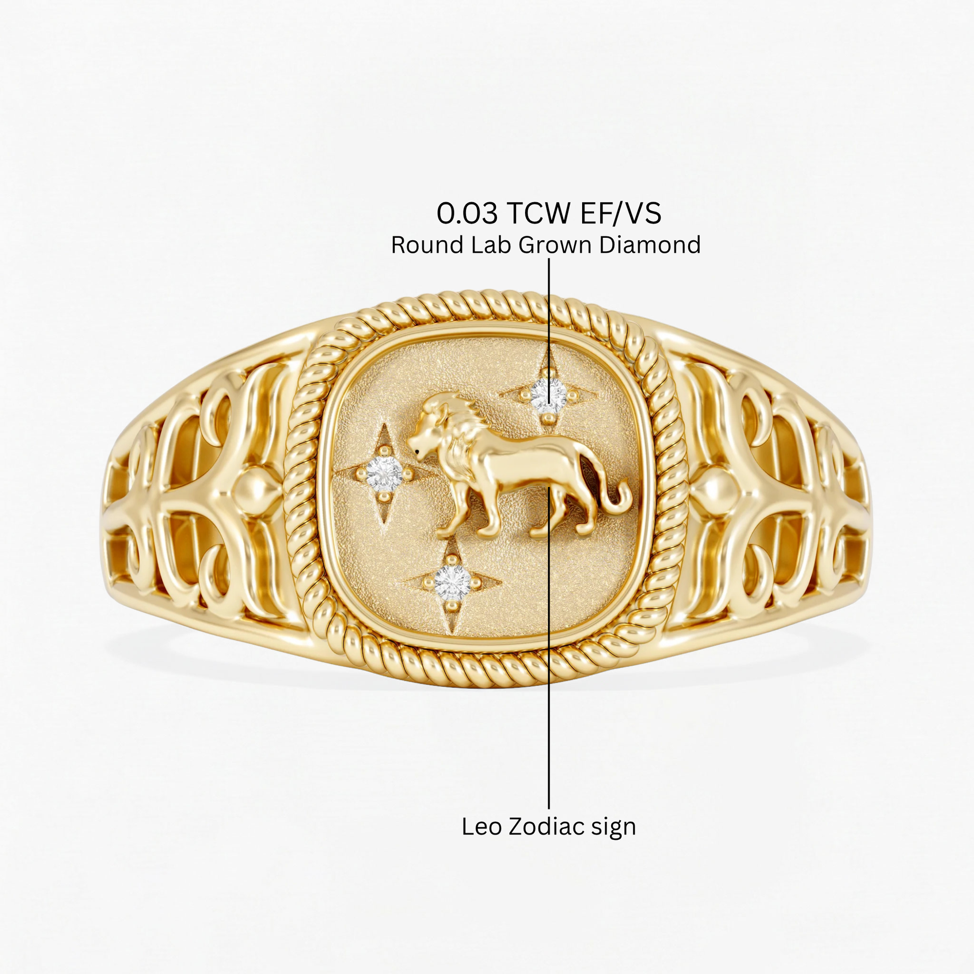 Leo Zodiac Lab Diamond Signet Ring