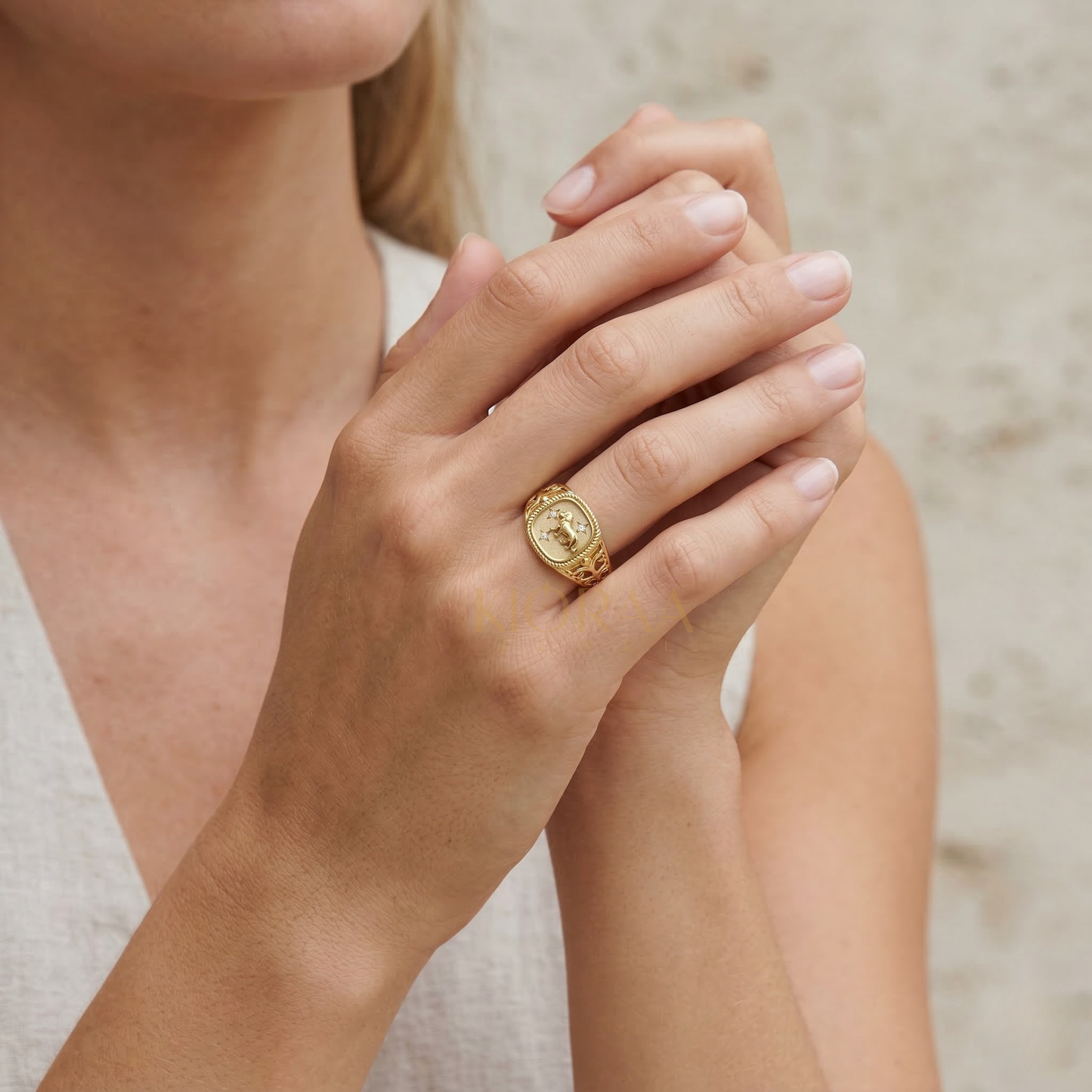 Leo Zodiac Lab Diamond Signet Ring