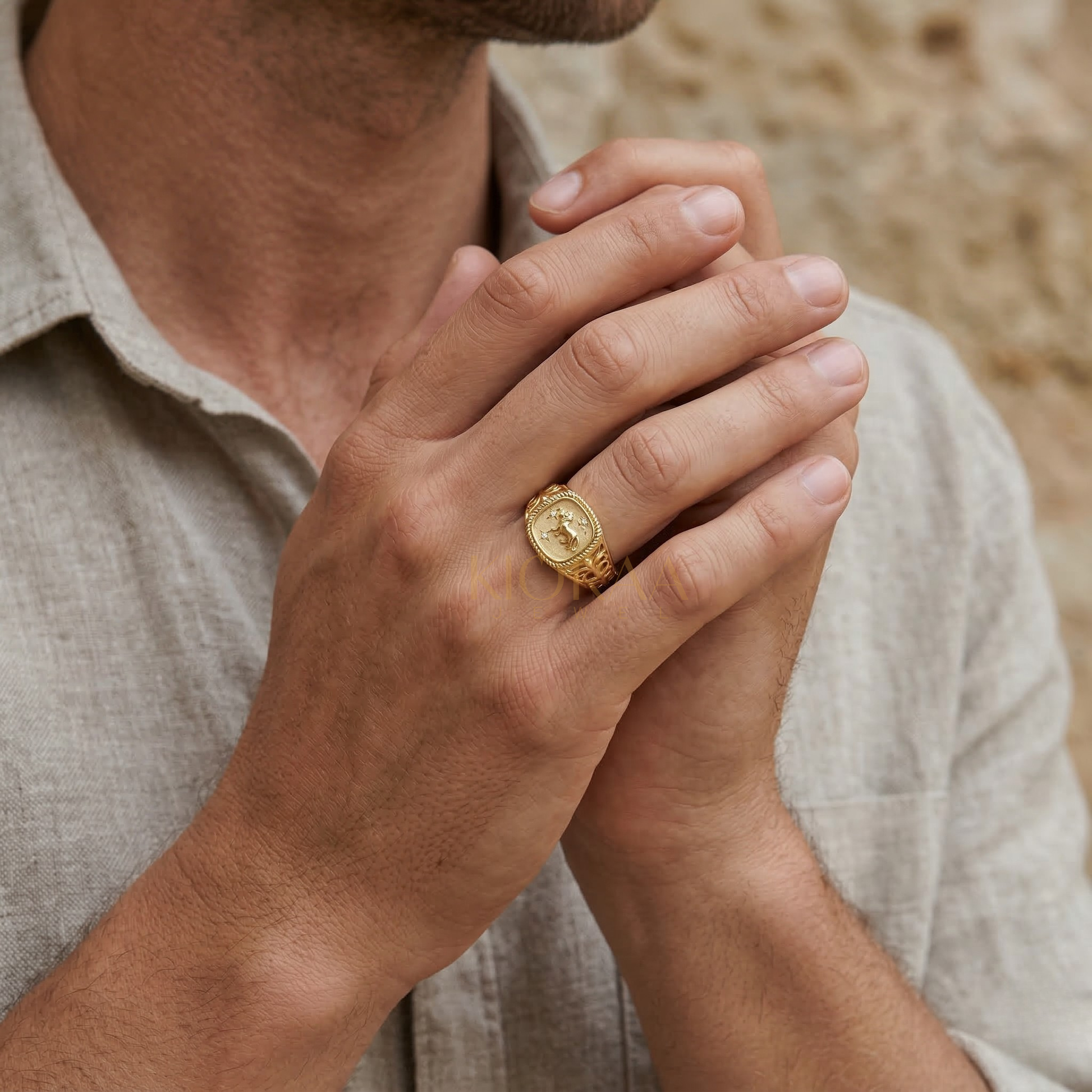 Leo Zodiac Lab Diamond Signet Ring