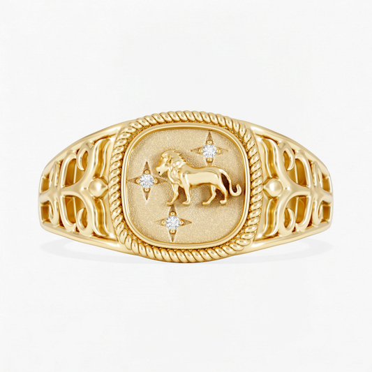 Leo Zodiac Lab Diamond Signet Ring