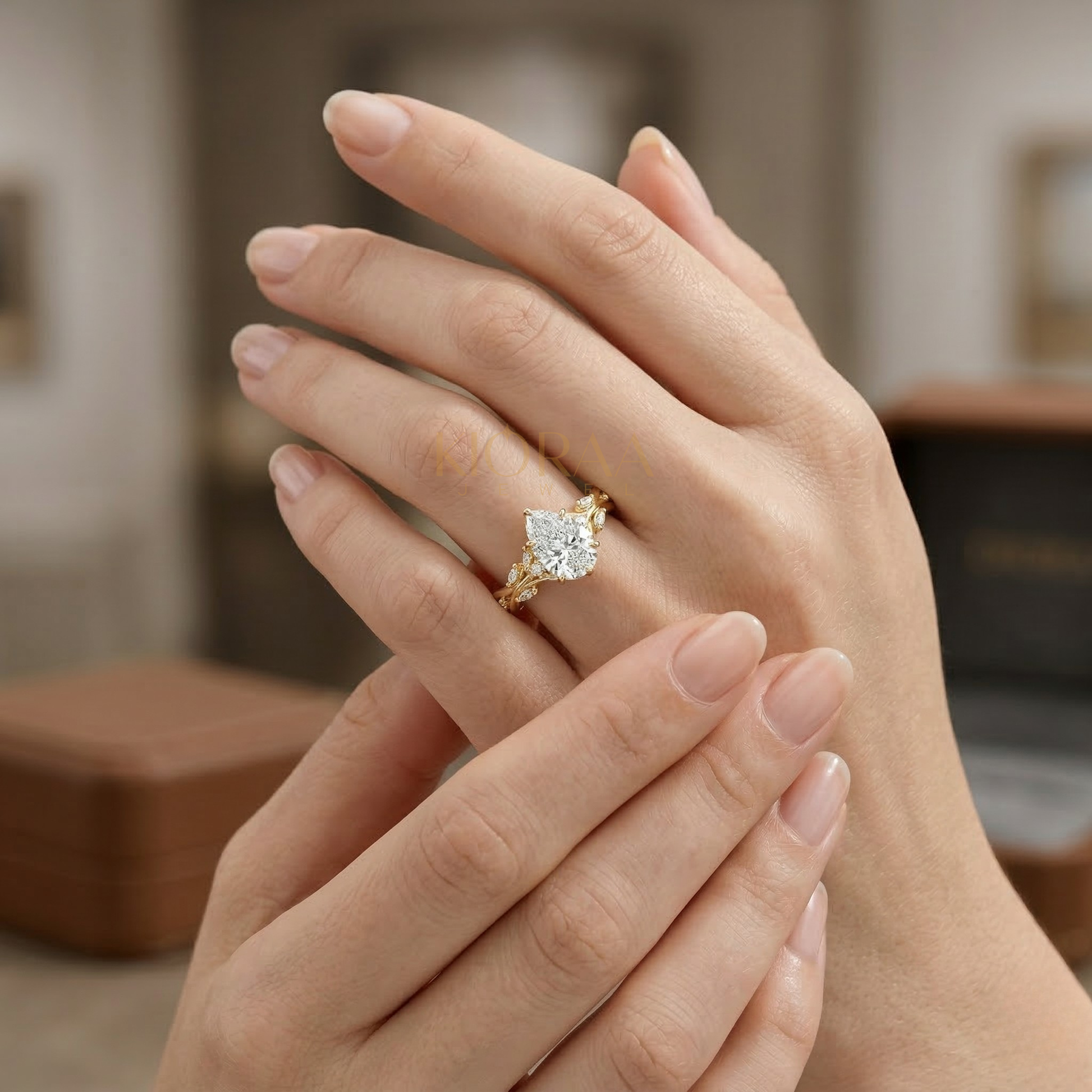 Nature Inspired Pear Engagement Ring