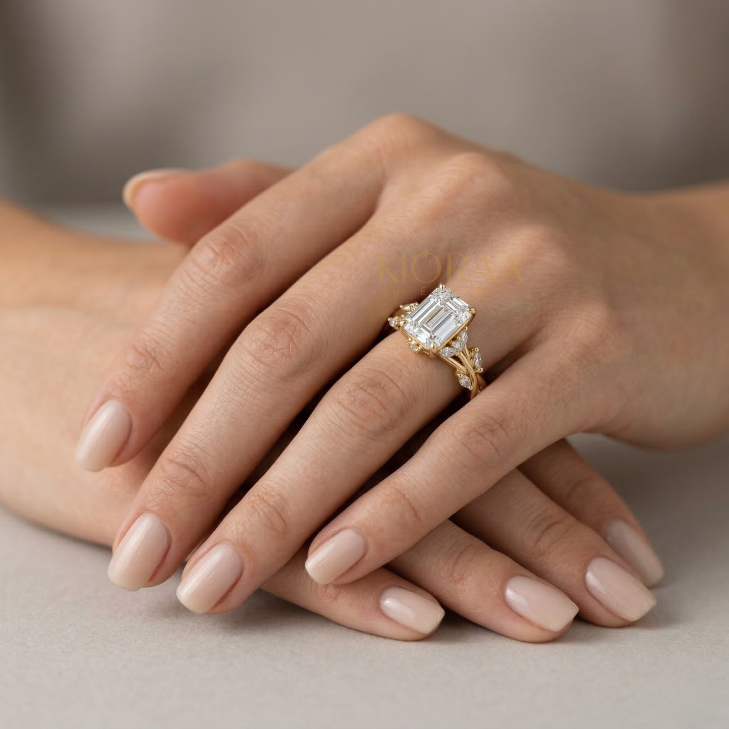 Nature Inspired Emerald Engagement Ring