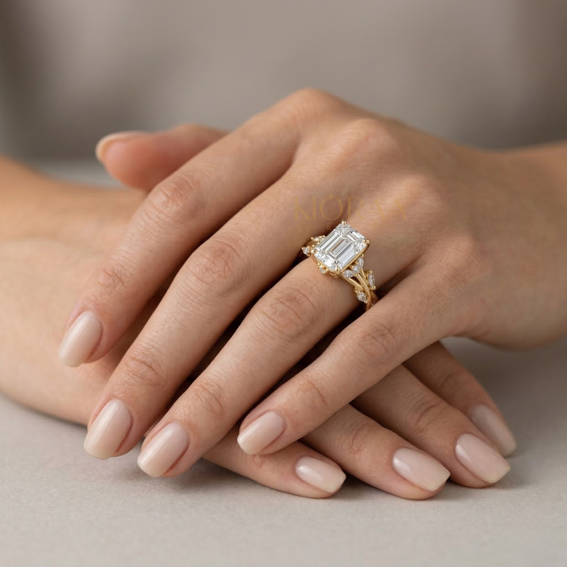 Nature Inspired Emerald Engagement Ring