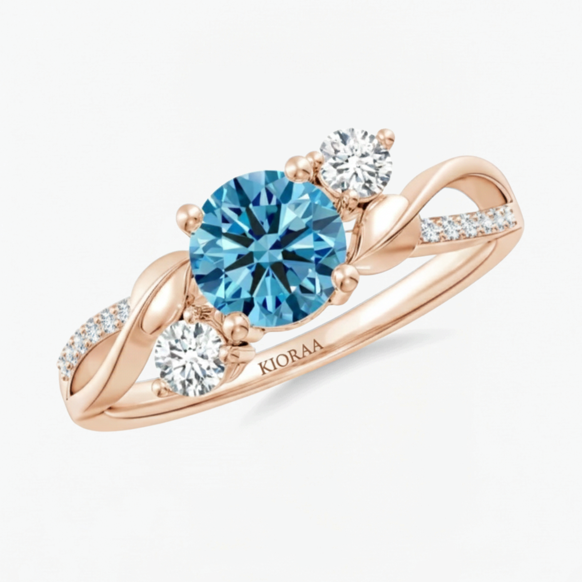 Twisted Fancy Blue Round Cut Diamond Engagement Ring