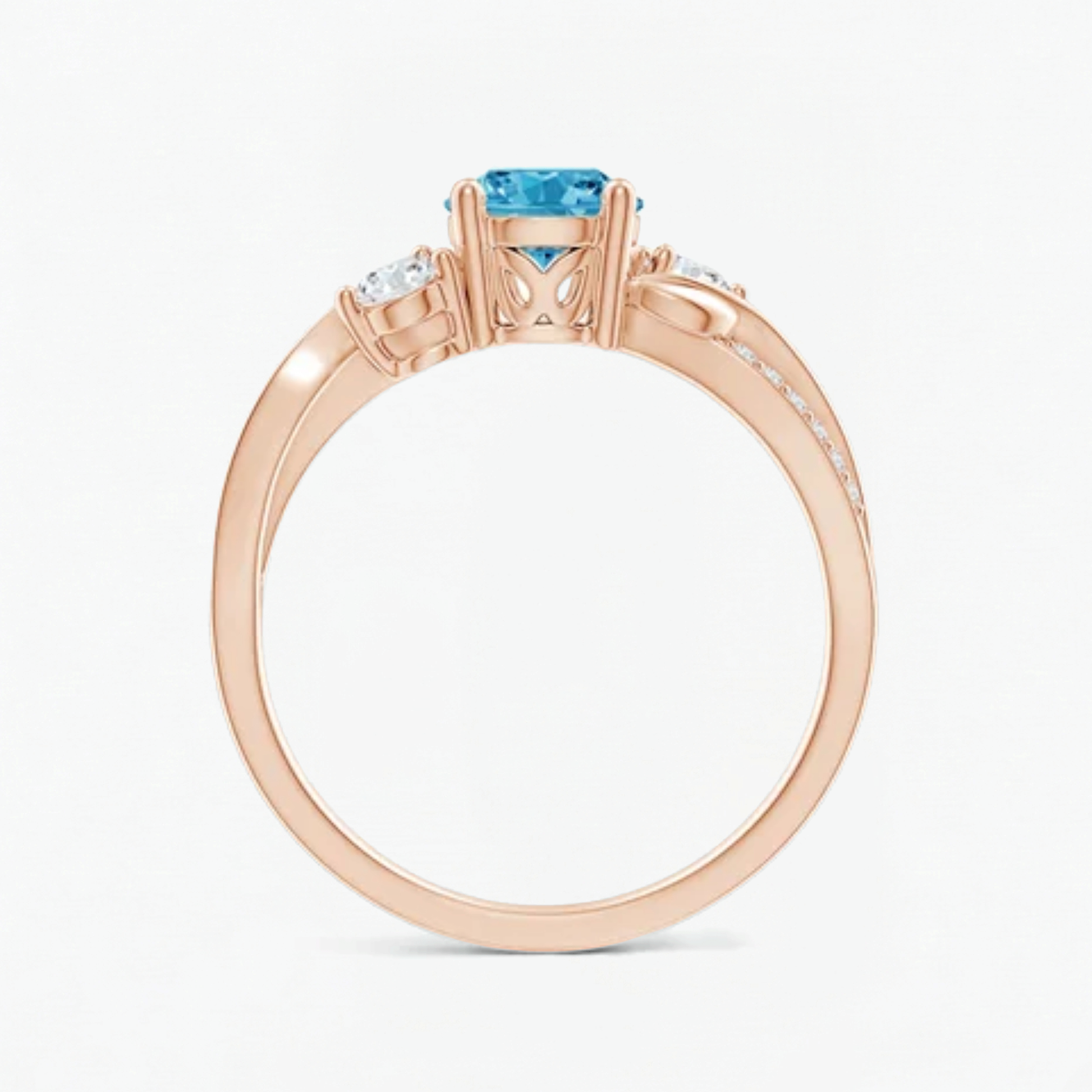 Twisted Fancy Blue Round Cut Diamond Engagement Ring