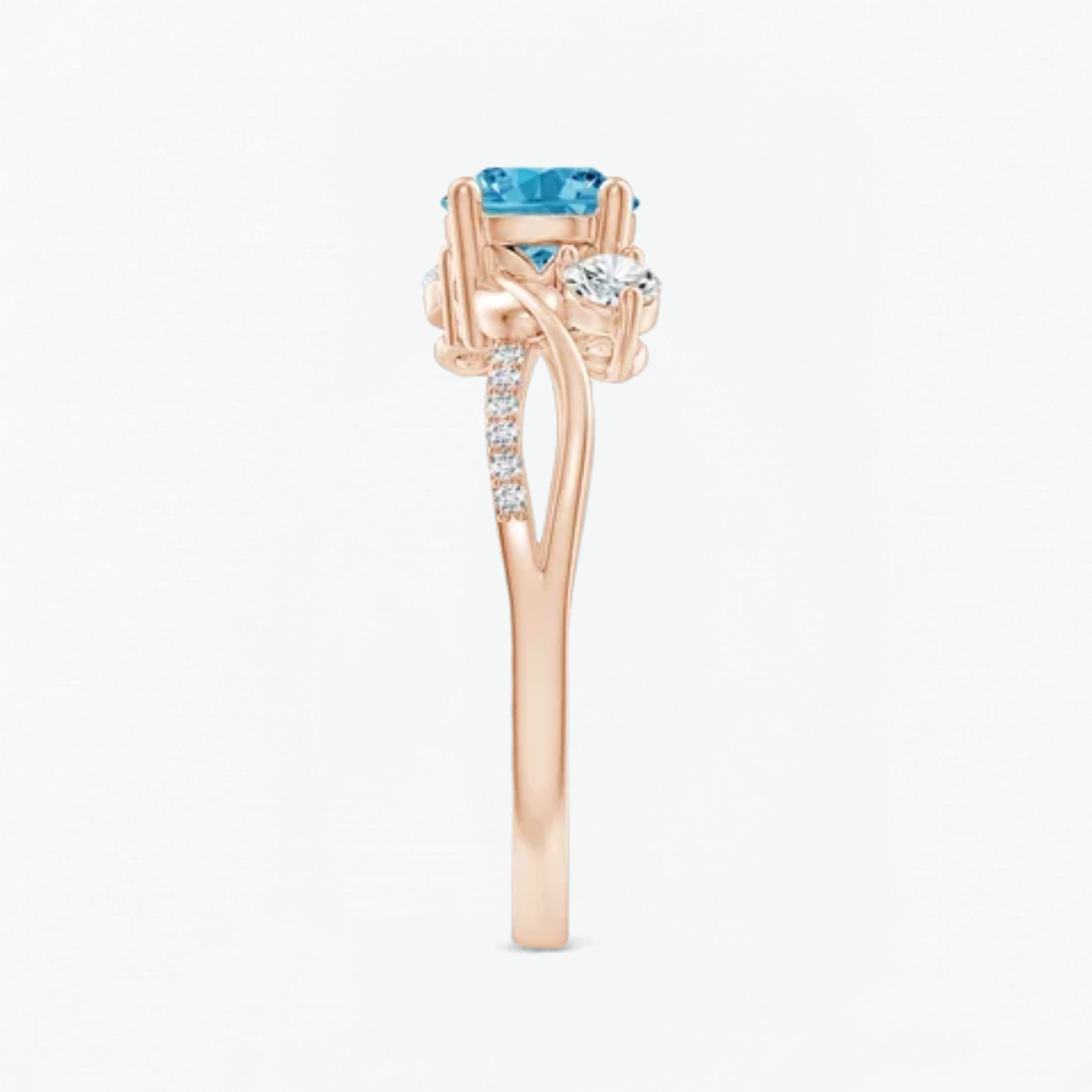Twisted Fancy Blue Round Cut Diamond Engagement Ring