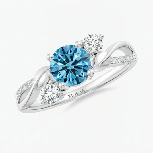 Twisted Fancy Blue Round Cut Diamond Engagement Ring