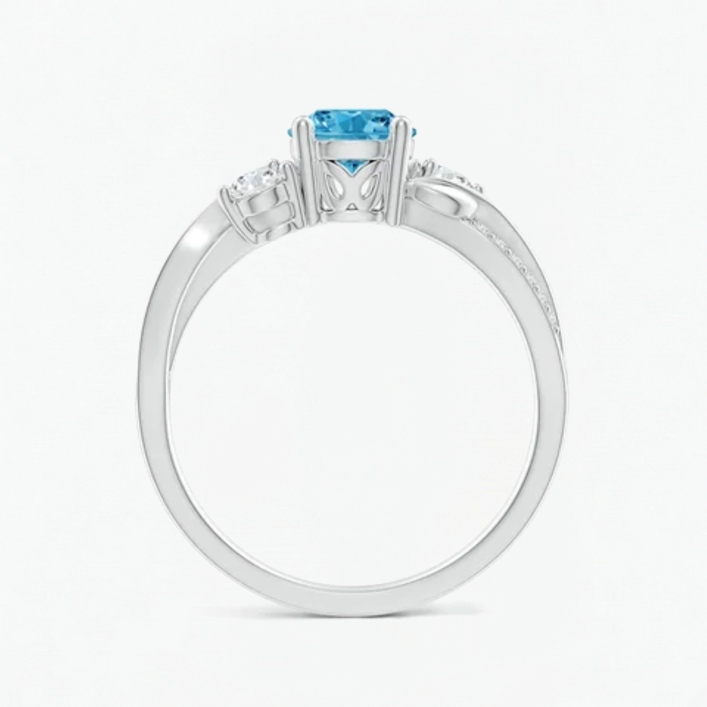 Twisted Fancy Blue Round Cut Diamond Engagement Ring