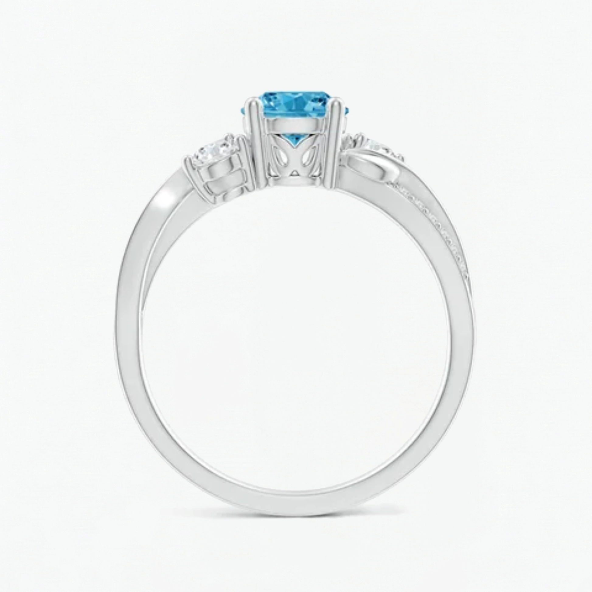 Twisted Fancy Blue Round Cut Diamond Engagement Ring