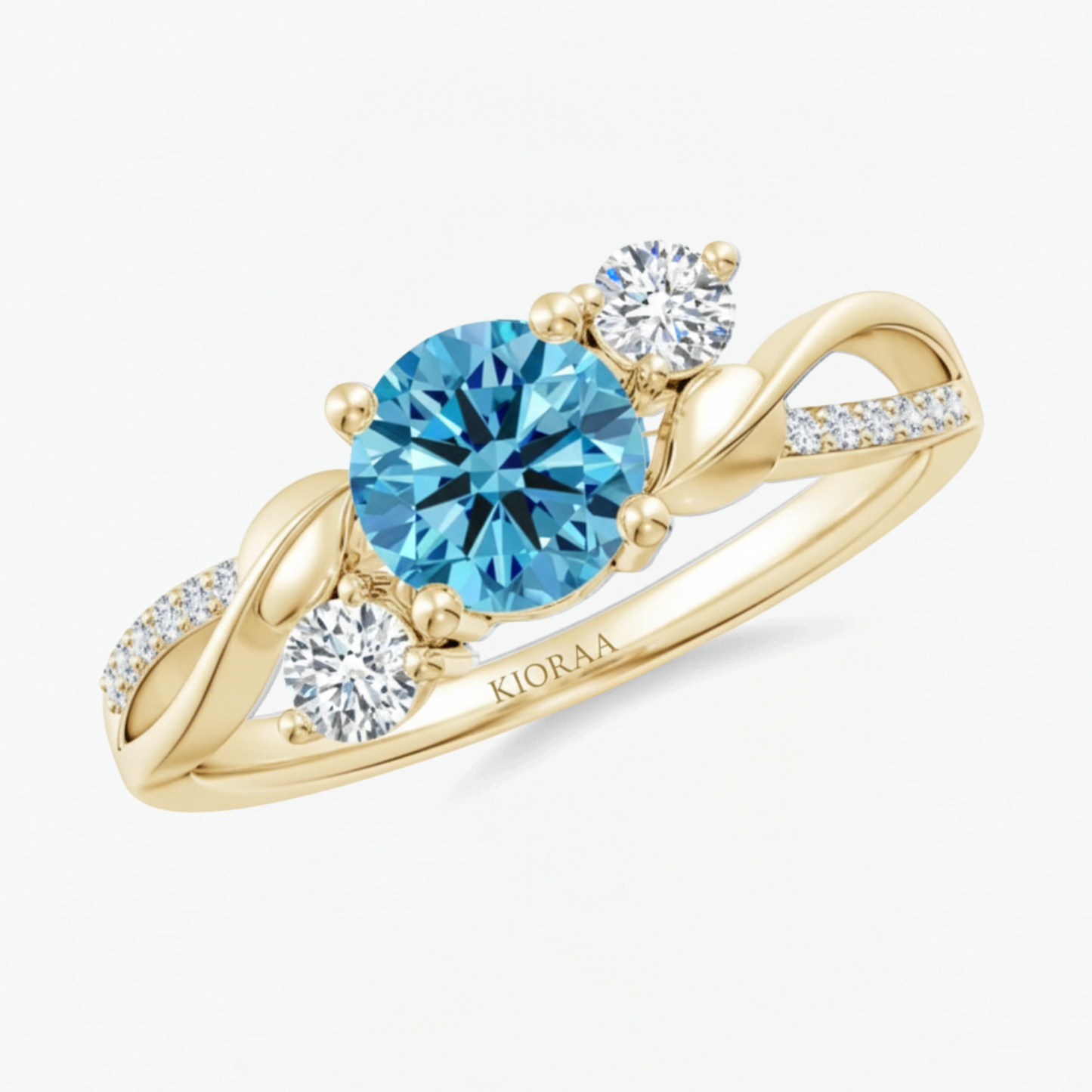 Twisted Fancy Blue Round Cut Diamond Engagement Ring