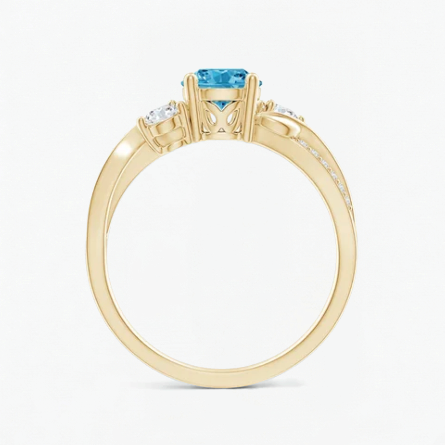 Twisted Fancy Blue Round Cut Diamond Engagement Ring