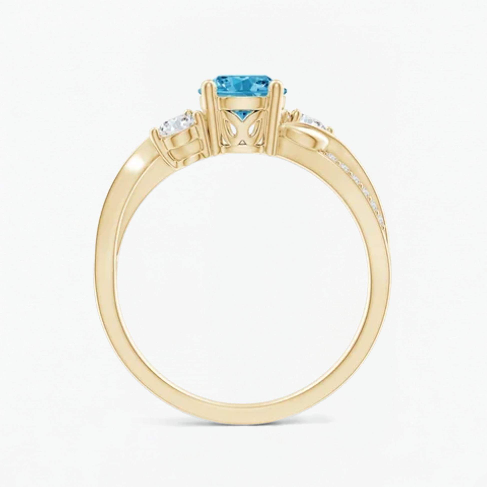 Twisted Fancy Blue Round Cut Diamond Engagement Ring