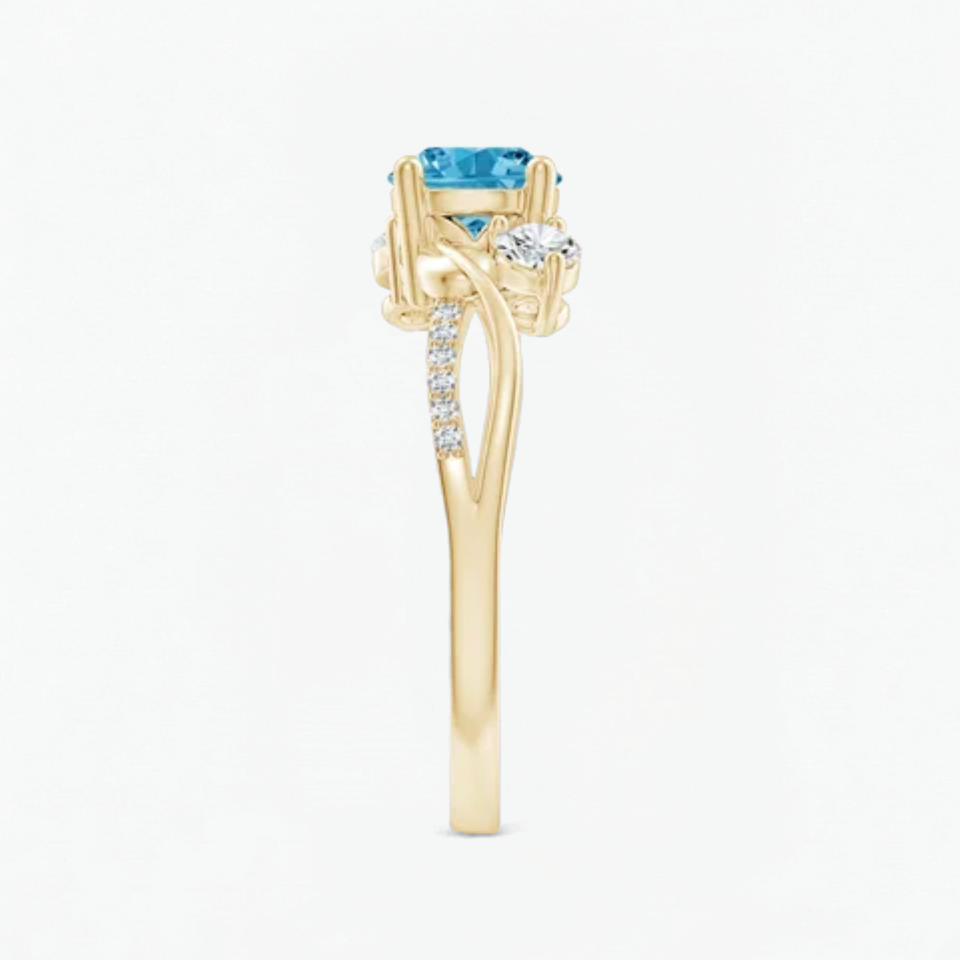 Twisted Fancy Blue Round Cut Diamond Engagement Ring