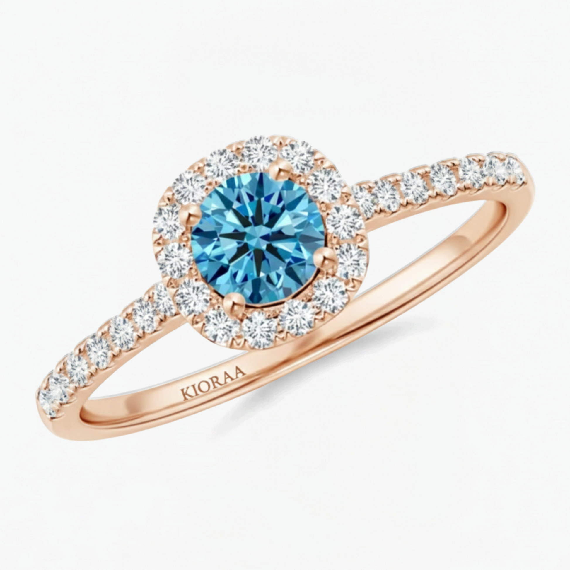 Fancy Blue Round Cut Diamond Halo Engagement Ring
