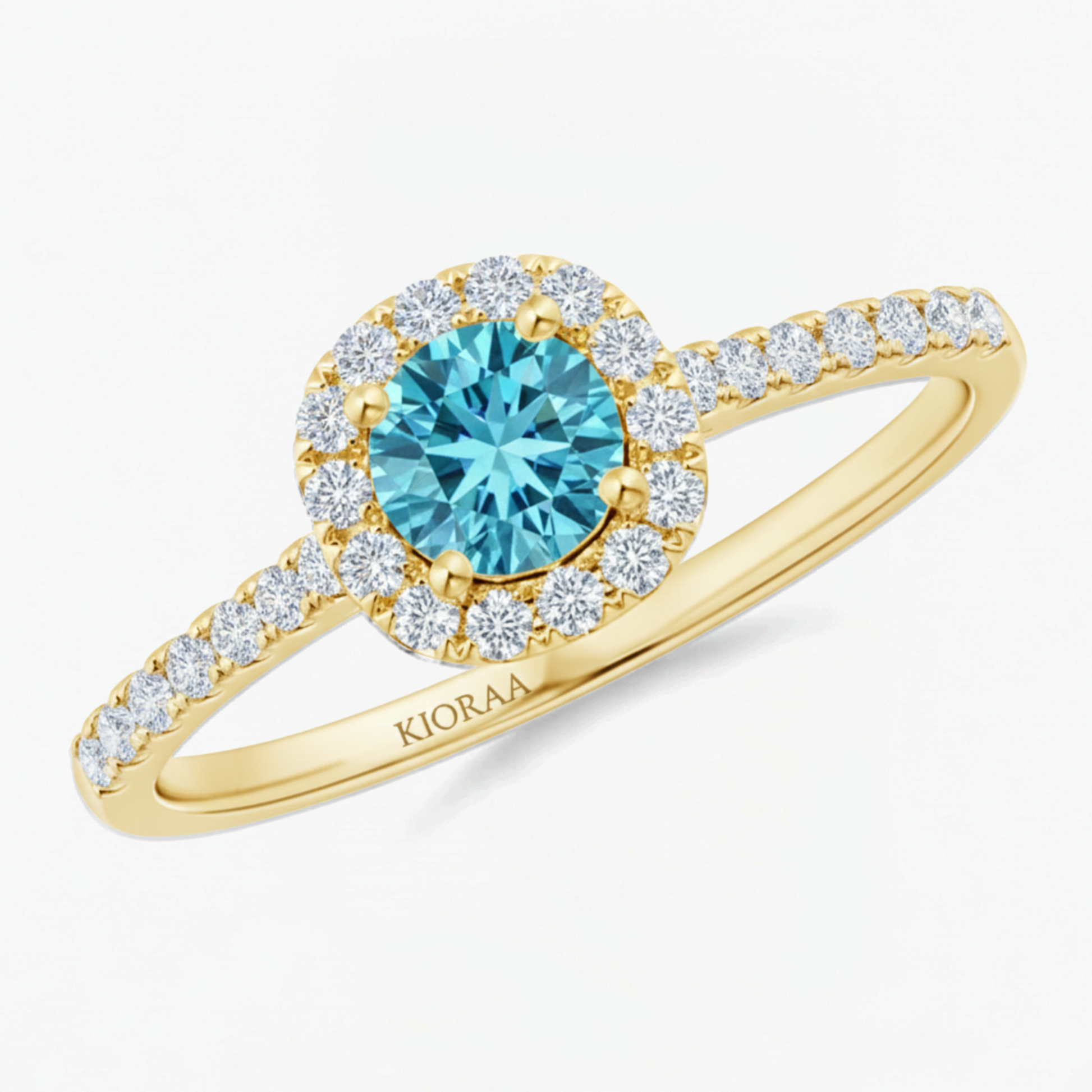 Fancy Blue Round Cut Diamond Halo Engagement Ring