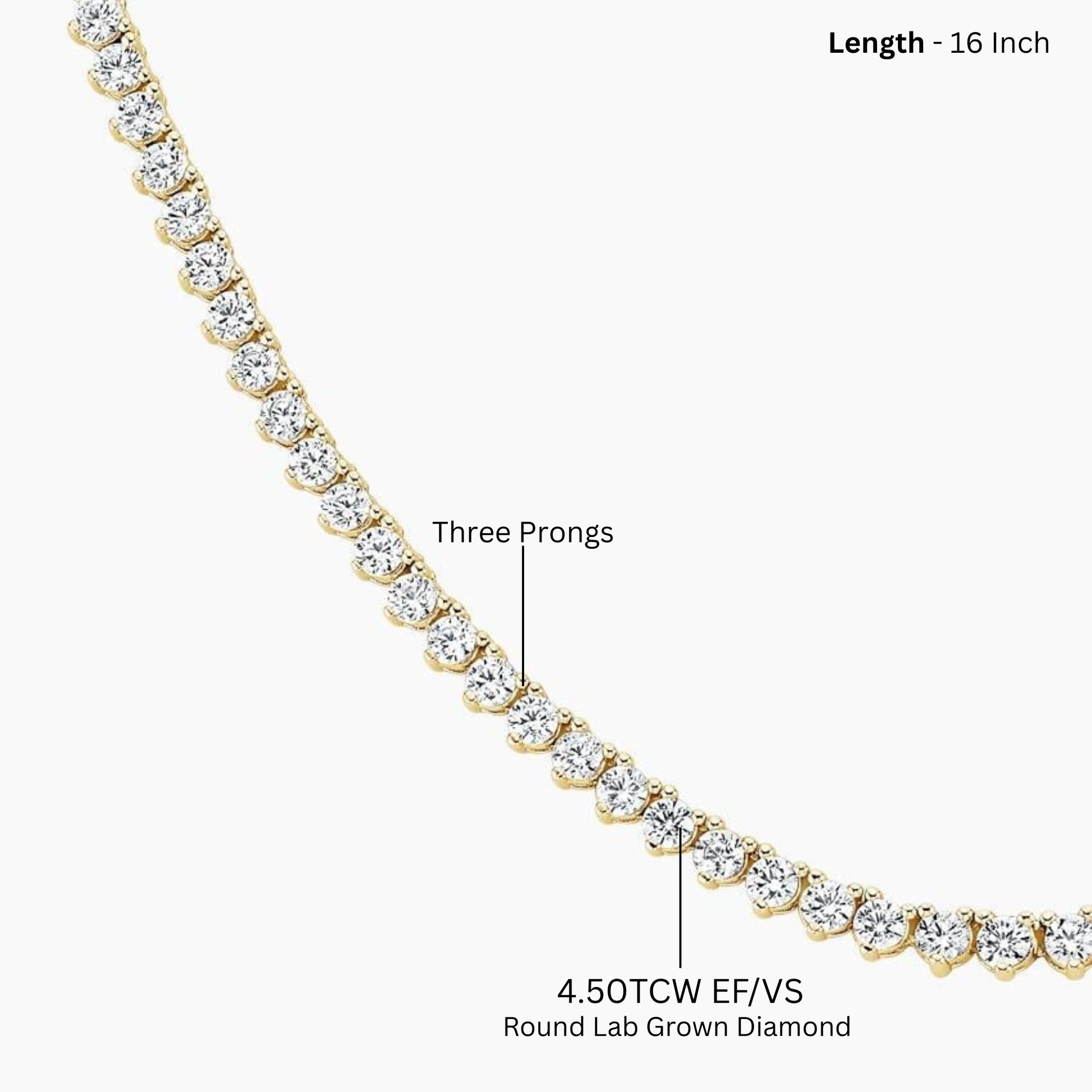 Three Prong Lab Diamond Tennis Necklace