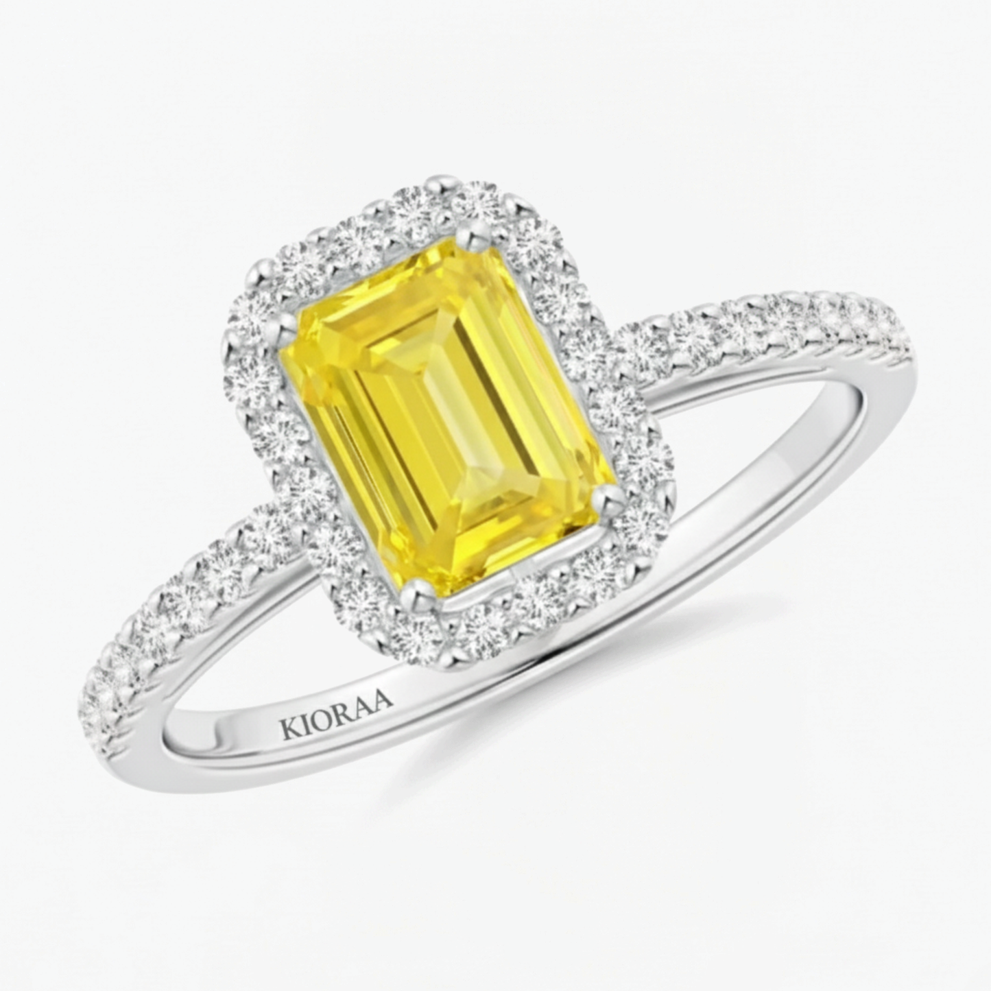 Fancy Yellow Emerald Diamond Halo Engagement Ring