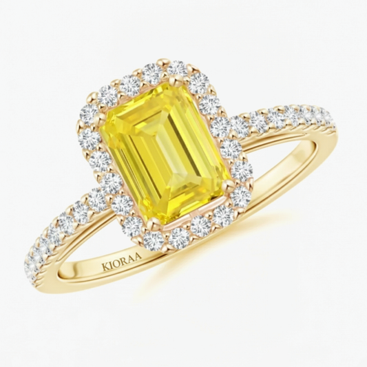 Fancy Yellow Emerald Diamond Halo Engagement Ring