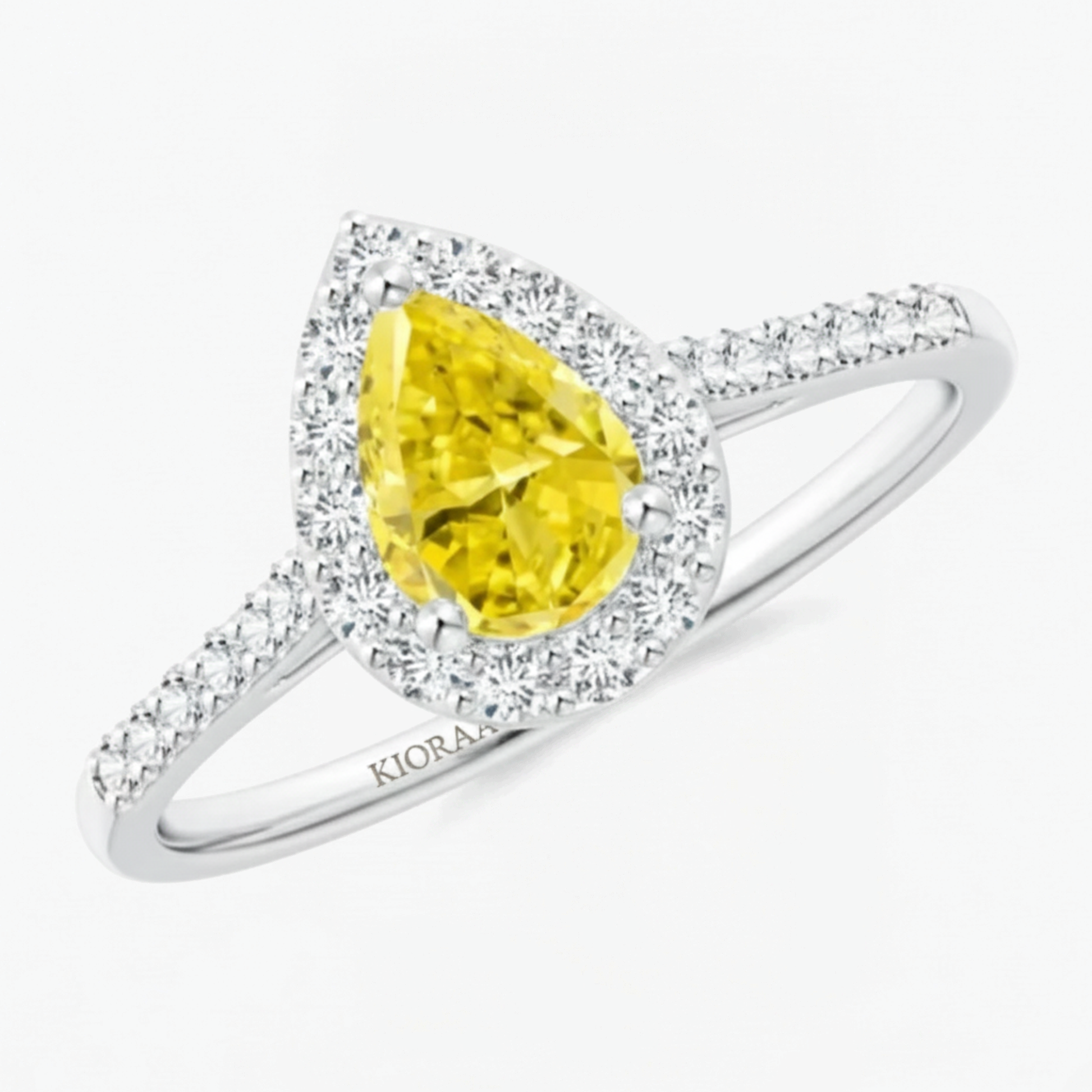 Fancy Yellow Pear Diamond Halo Engagement Ring