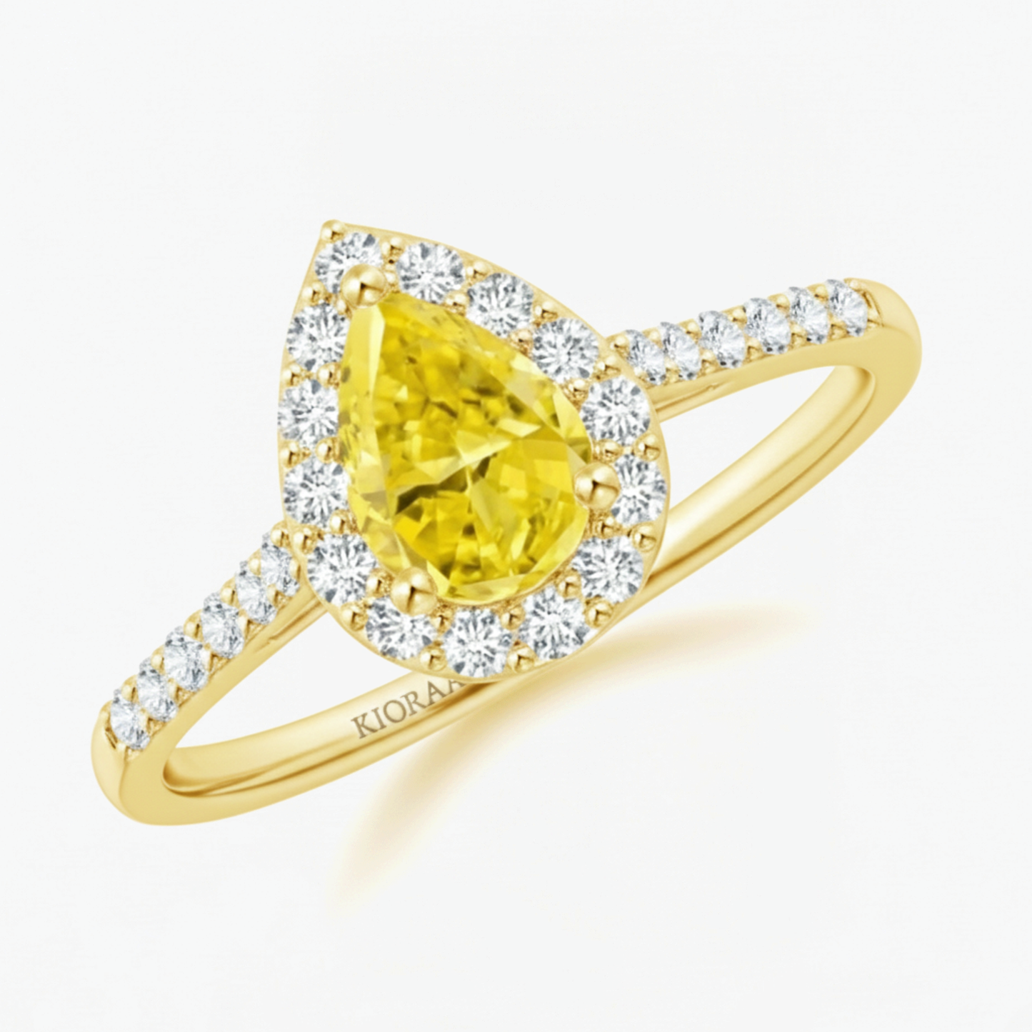 Fancy Yellow Pear Diamond Halo Engagement Ring