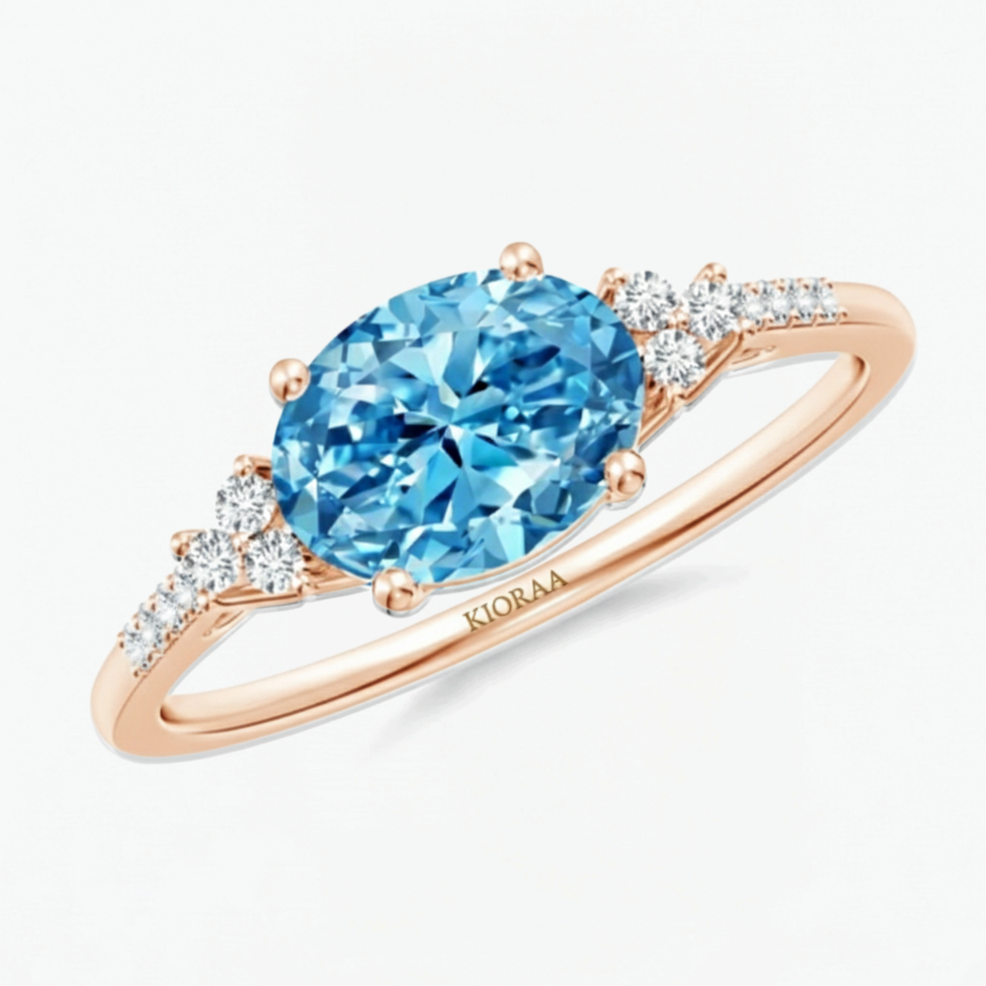 Fancy Blue Oval Cut Diamond Horizontally Set Engagement Ring