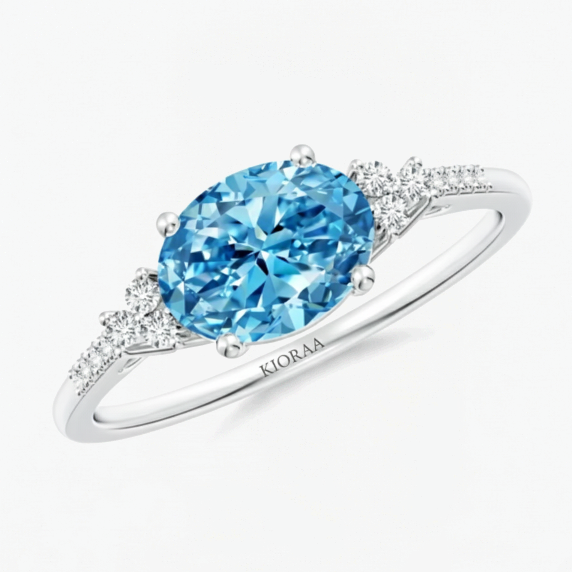 Fancy Blue Oval Cut Diamond Horizontally Set Engagement Ring