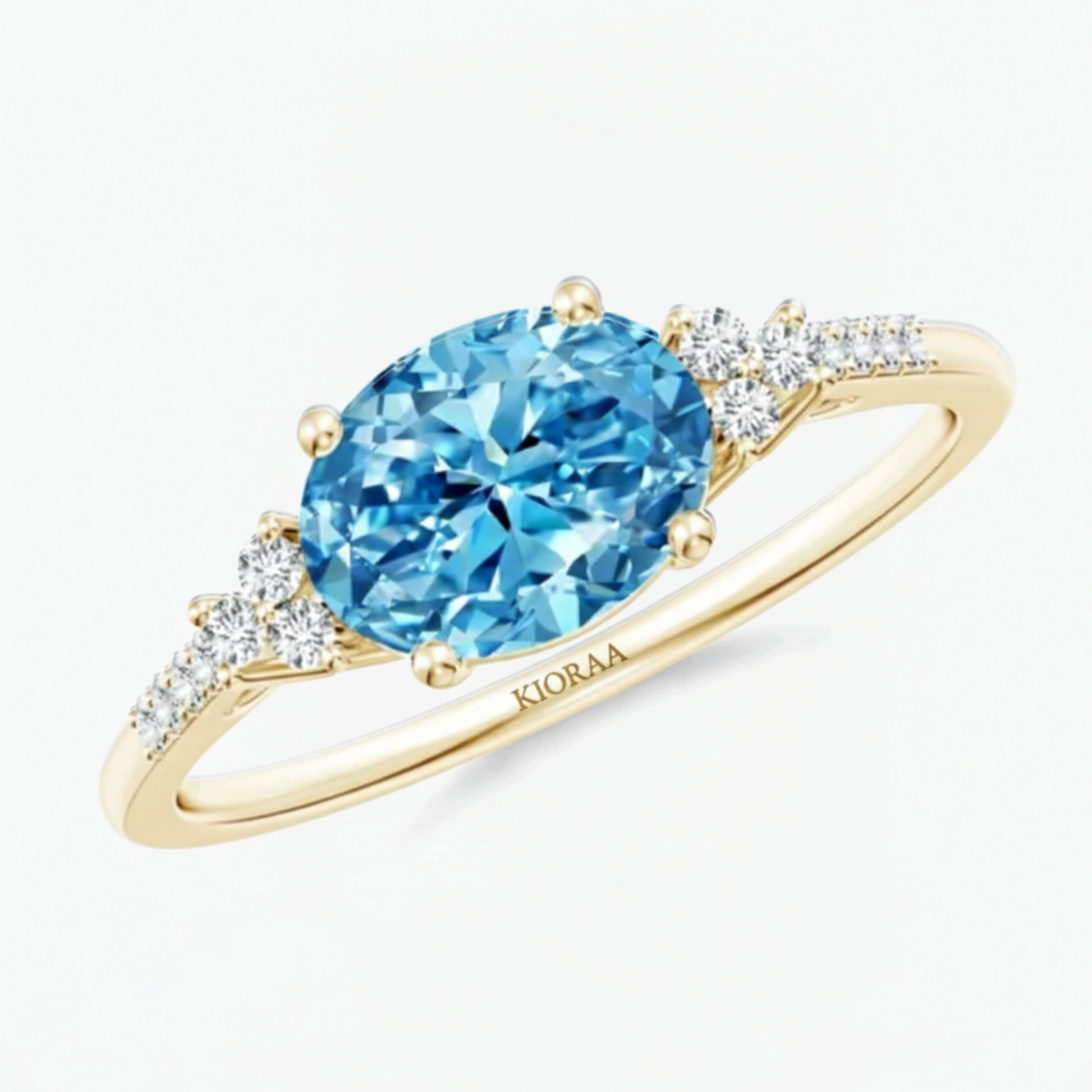 Fancy Blue Oval Cut Diamond Horizontally Set Engagement Ring