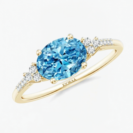Fancy Blue Oval Cut Diamond Horizontally Set Engagement Ring