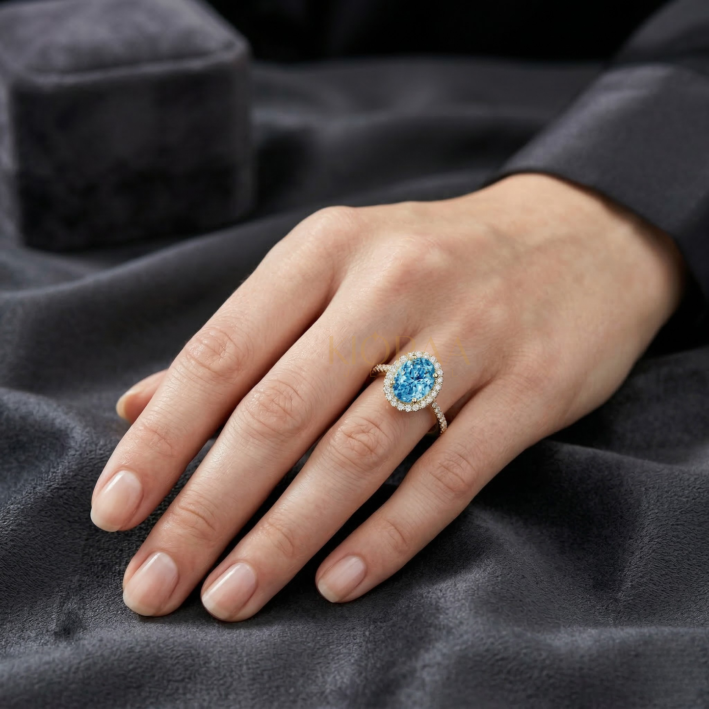 Fancy Blue Oval Cut Diamond Halo Engagement Ring