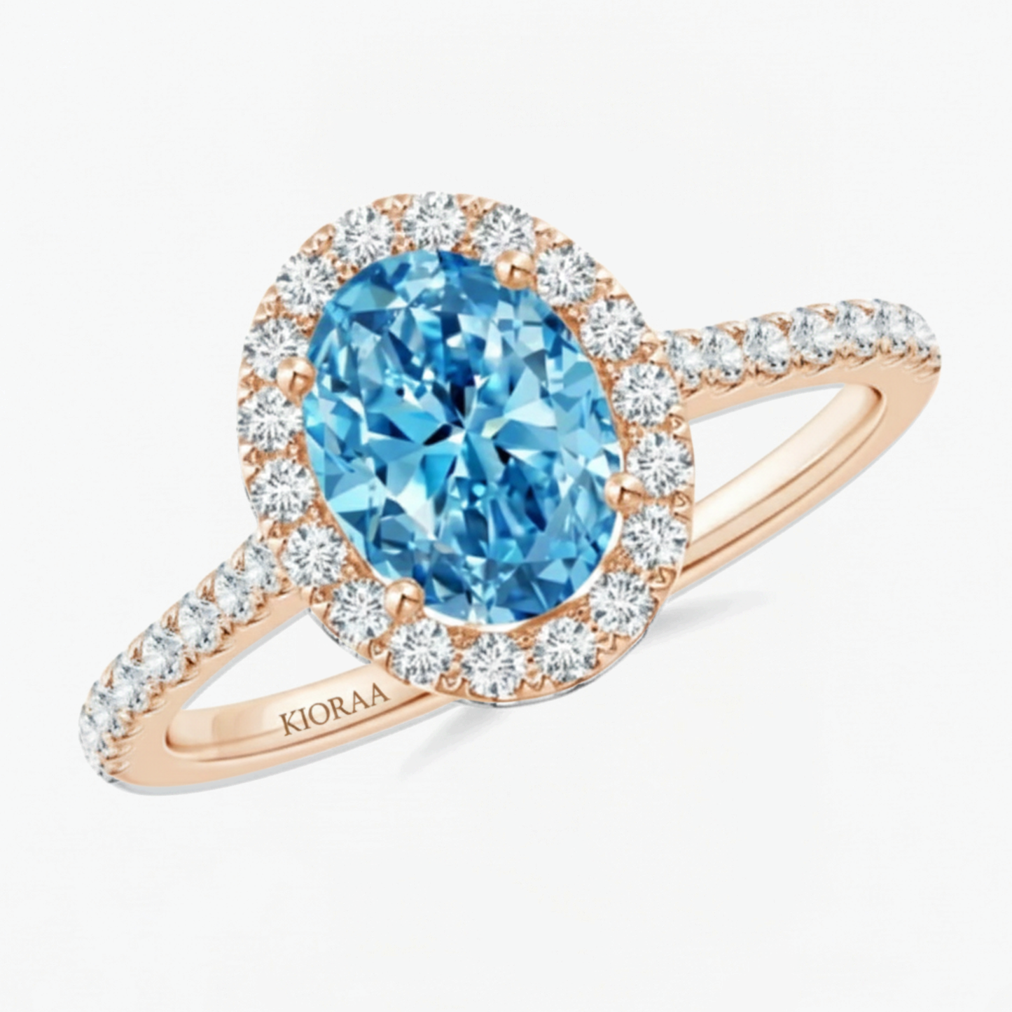 Fancy Blue Oval Cut Diamond Halo Engagement Ring