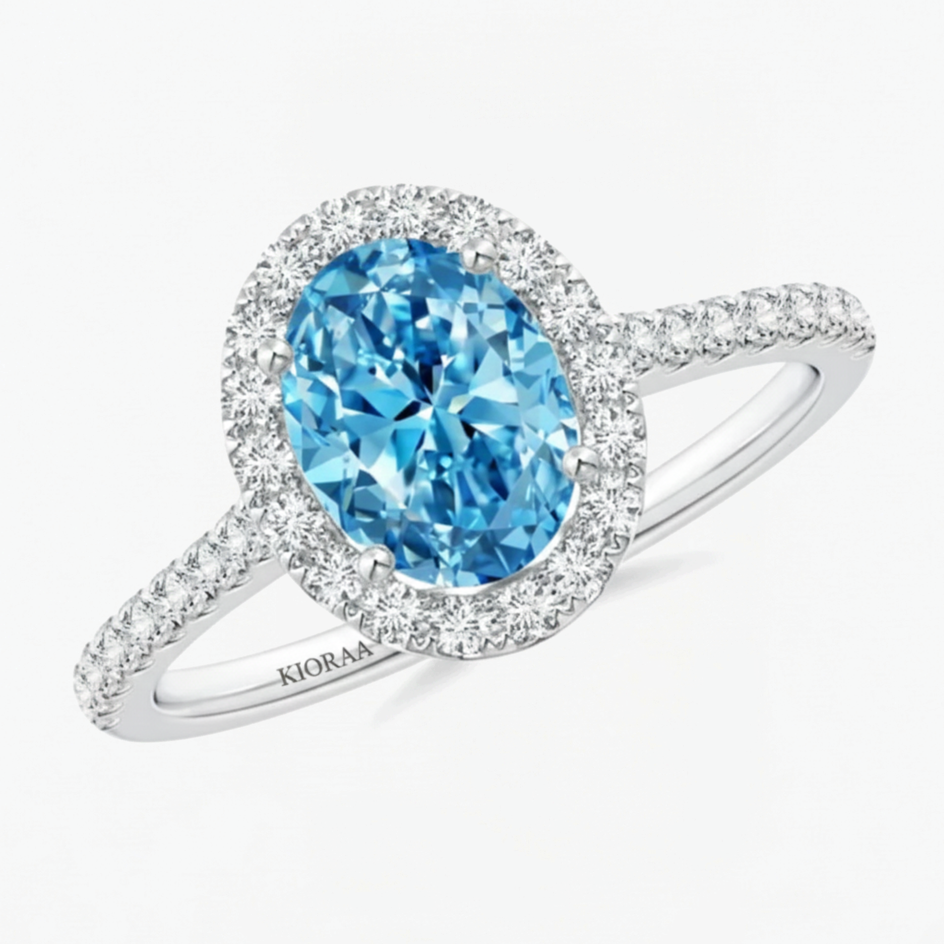 Fancy Blue Oval Cut Diamond Halo Engagement Ring