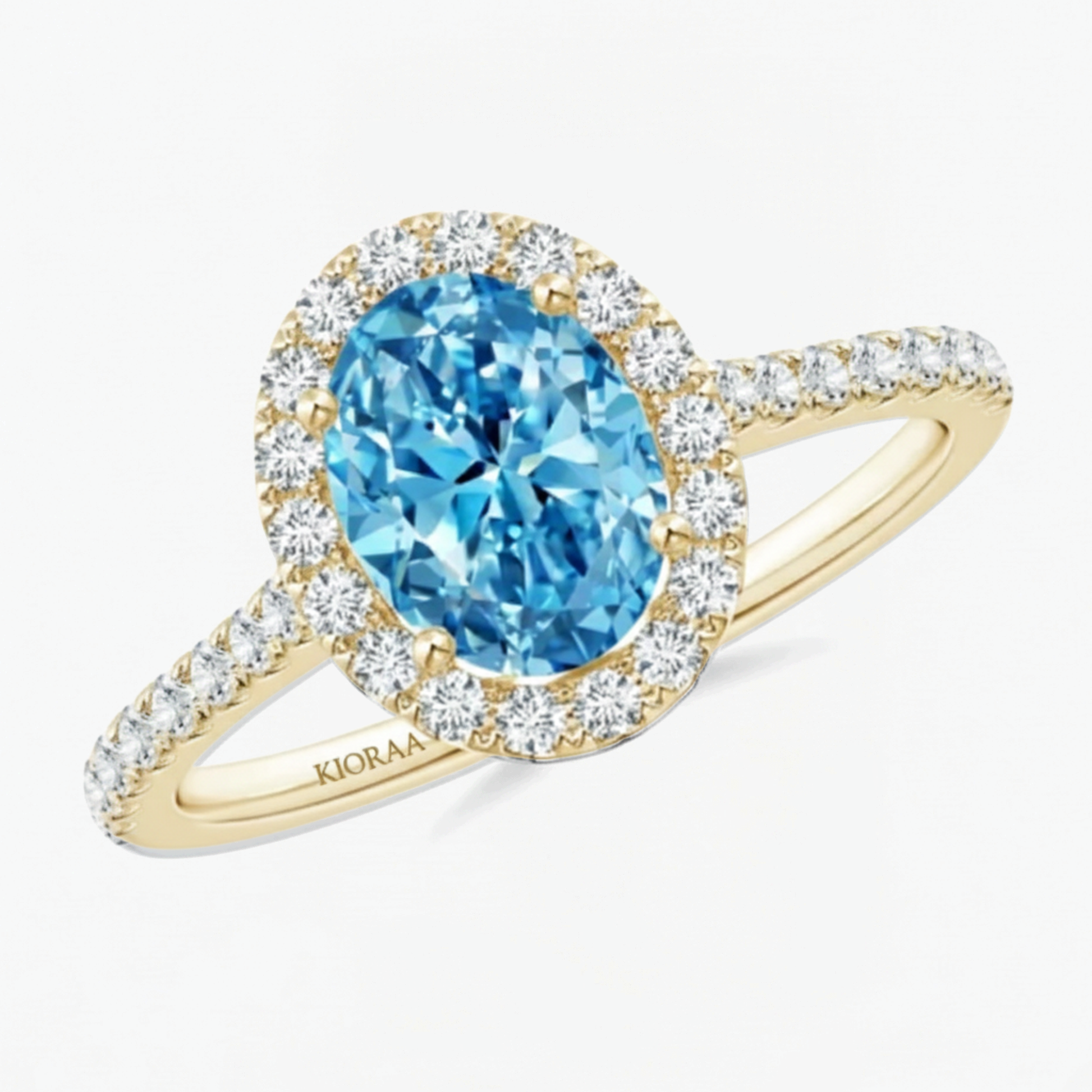 Fancy Blue Oval Cut Diamond Halo Engagement Ring