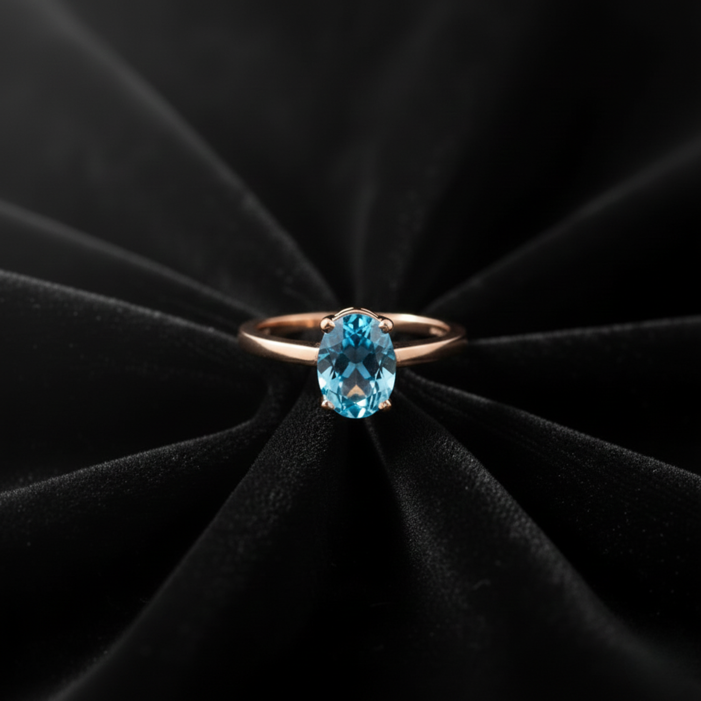 Classic Simple Fancy Blue Oval Knife Edge Solitaire Ring