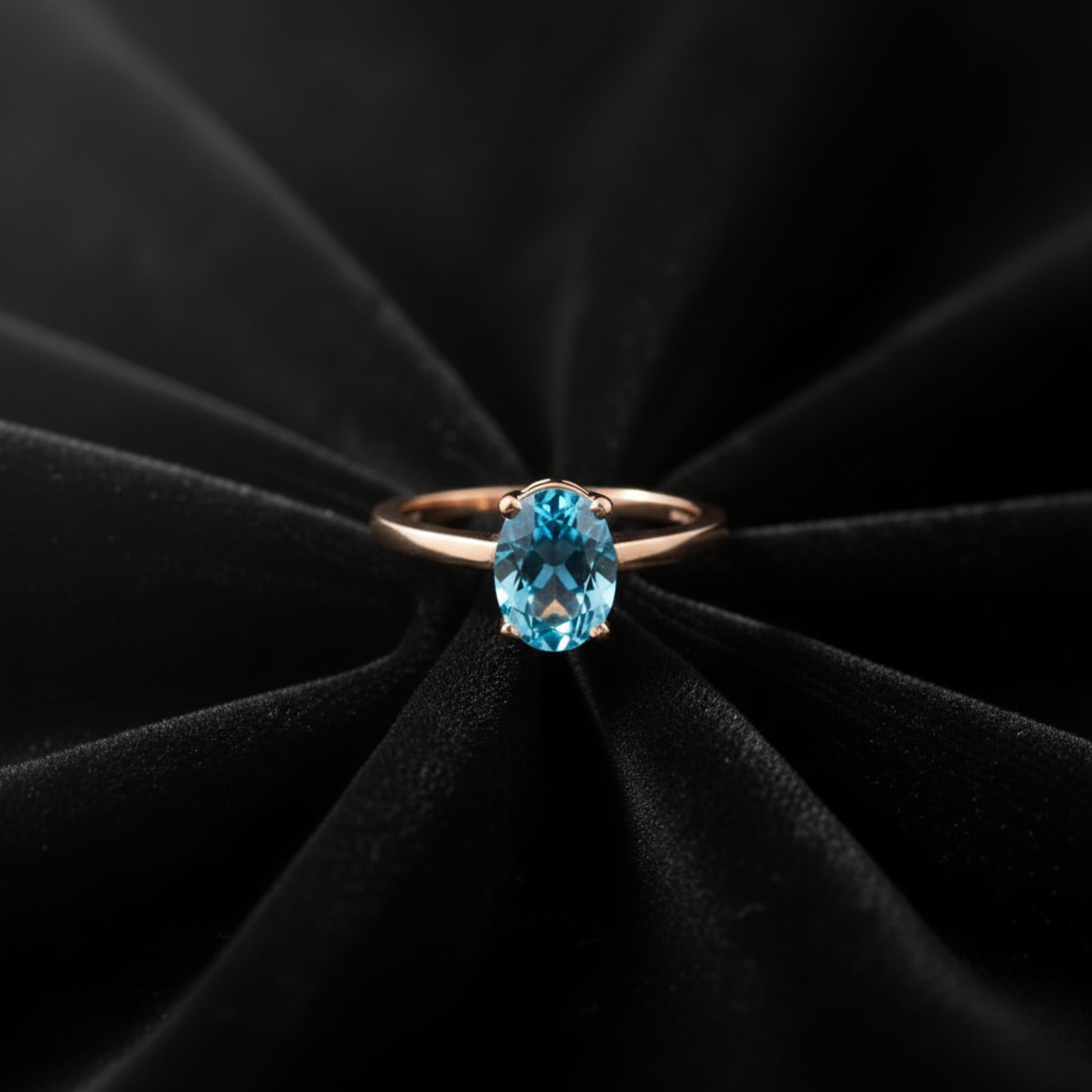 Classic Simple Fancy Blue Oval Knife Edge Solitaire Ring