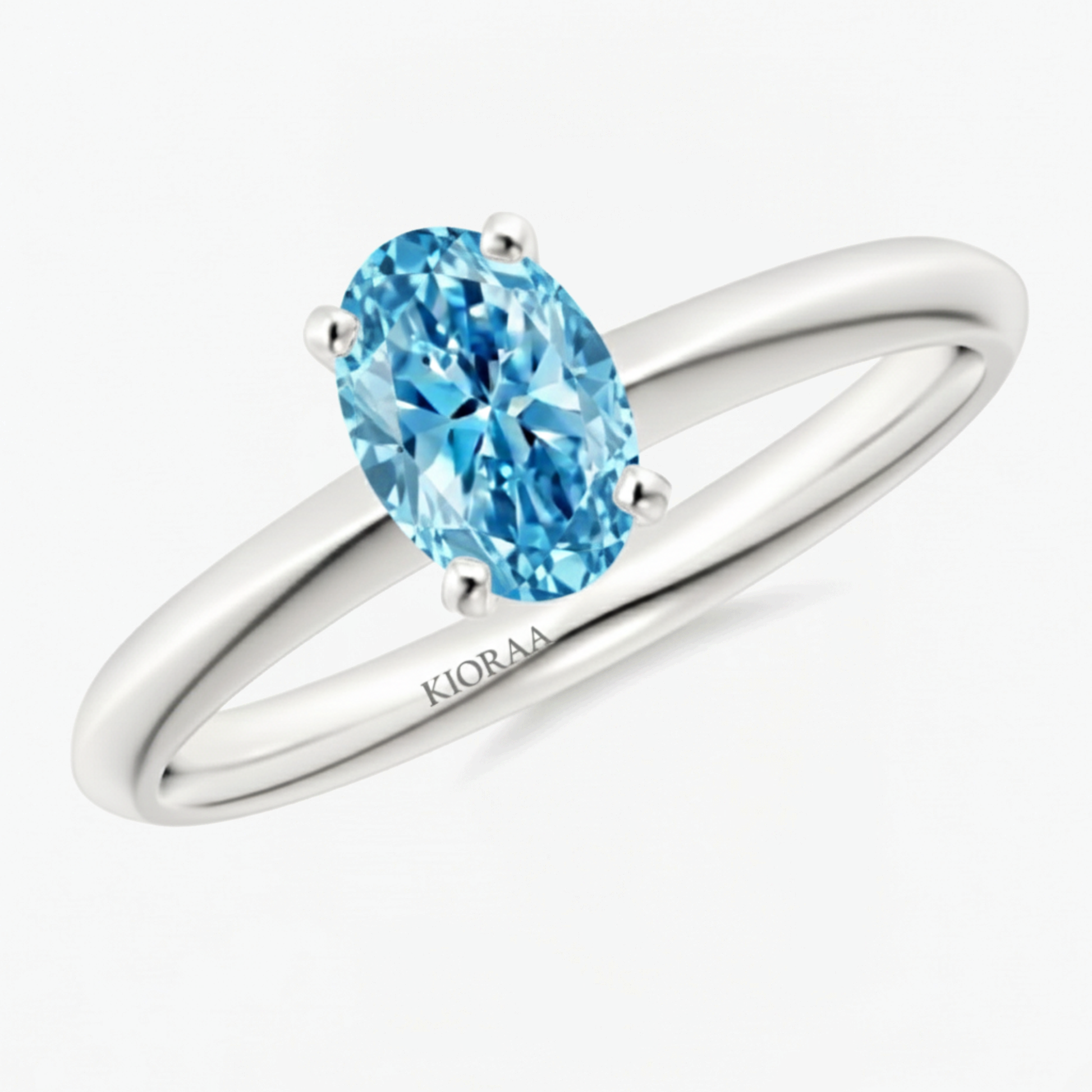 Classic Simple Fancy Blue Oval Knife Edge Solitaire Ring