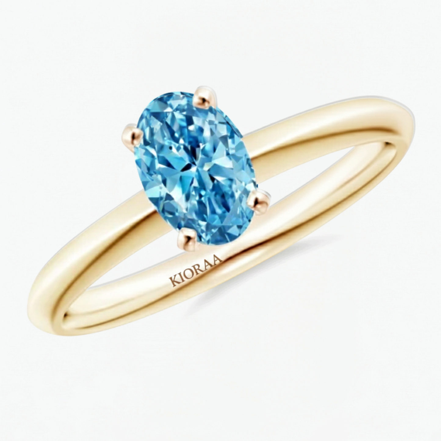 Classic Simple Fancy Blue Oval Knife Edge Solitaire Ring