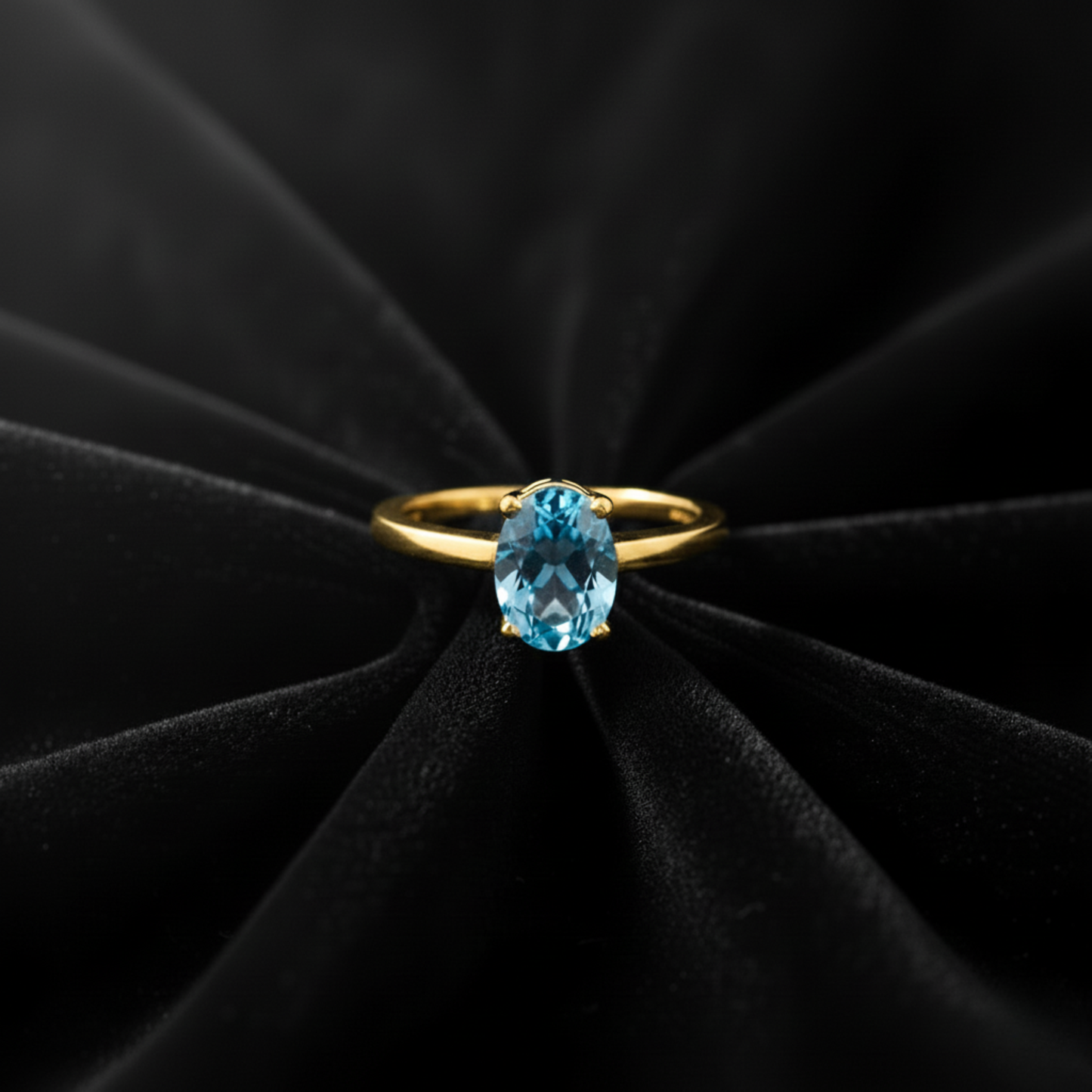 Classic Simple Fancy Blue Oval Knife Edge Solitaire Ring