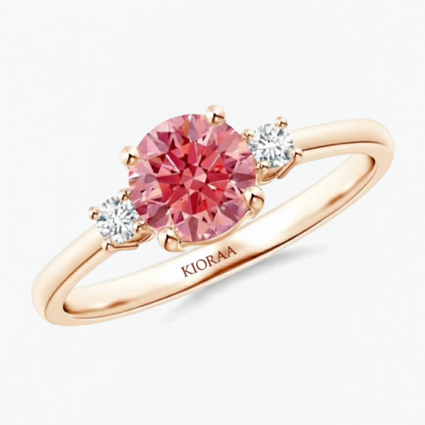Classic Simple Fancy Pink Round Three Stone Solitaire Ring